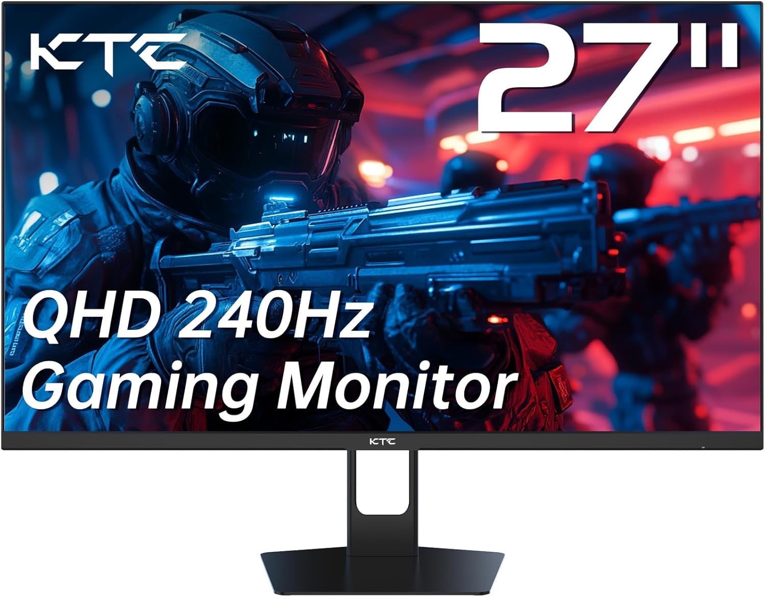 KTC 27 Inch Gaming Monitor 240Hz 1440P QHD Computer Monitor, FreeSync G-Sync Compatible, 1ms 2K Gamer Monitor with HDR, 130% sRGB, HDMI DisplayPort, Tilt Adjustable, Eye Care,H27E22S