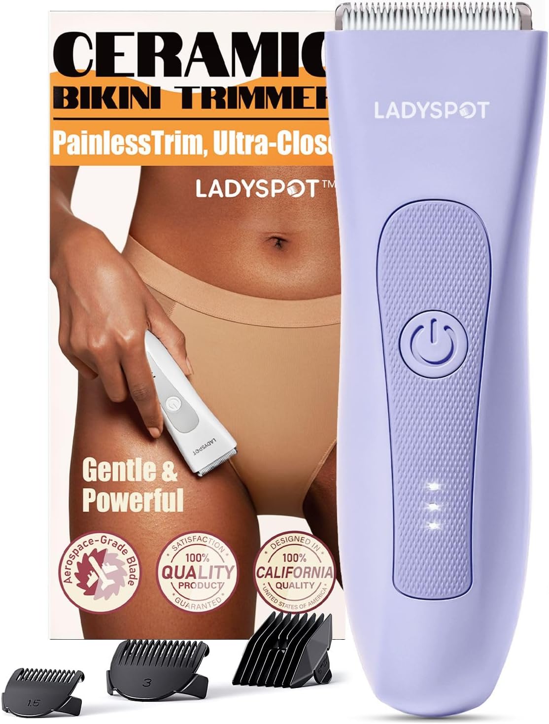 Bikini Trimmer for Women, Pubic Hair Trimmer Women -Electric Hair Trimmer Shaver Razors for Women, LADYSPOT™ Shaving Sets,with 3 Guards,Replaceable Hypoallergenic Ceramic Blade,Wet/Dry(Purple Women)