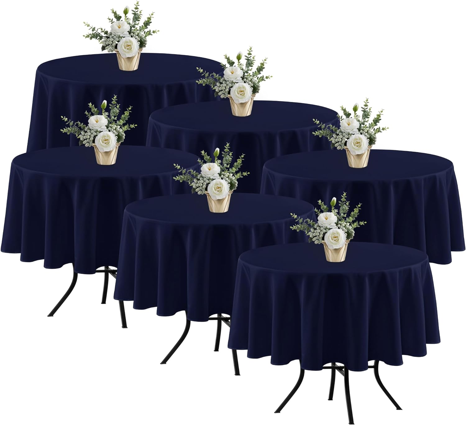 Fitable 6 Pack Navy Round Table Clothes – 70 Inches in Diameter – Stain Resistant and Washable Tablecloths, Polyester Fabric Table Covers for Wedding, Party, Banquet, Gathering