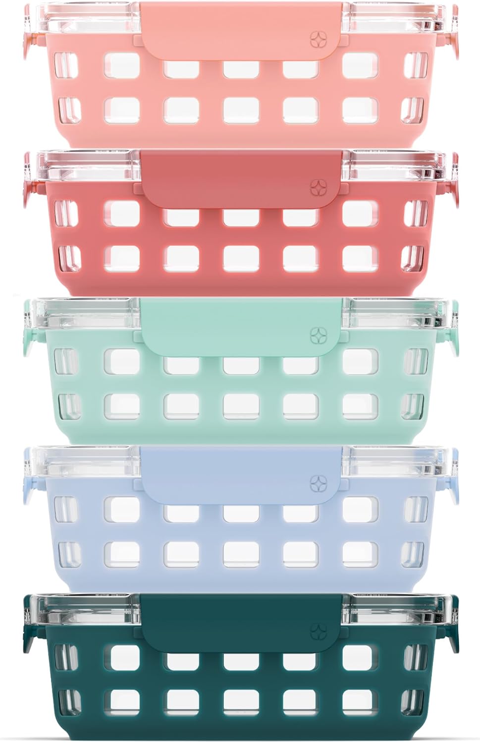 Ello Duraglass 3.4 Cup Meal Prep Sets 10Pc, 5 Pack Set- Glass Food Storage Container with Silicone Sleeve and Airtight BPA-Free Plastic Lids, Dishwasher, Microwave, and Freezer Safe, Melon