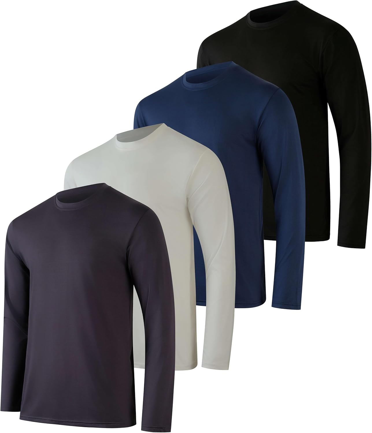Real Essentials 4 Pack: Men’s Dry-Fit UV Moisture Wicking UPF 50+ SPF Sun Protective Fishing Hiking Active Long Sleeve Shirt