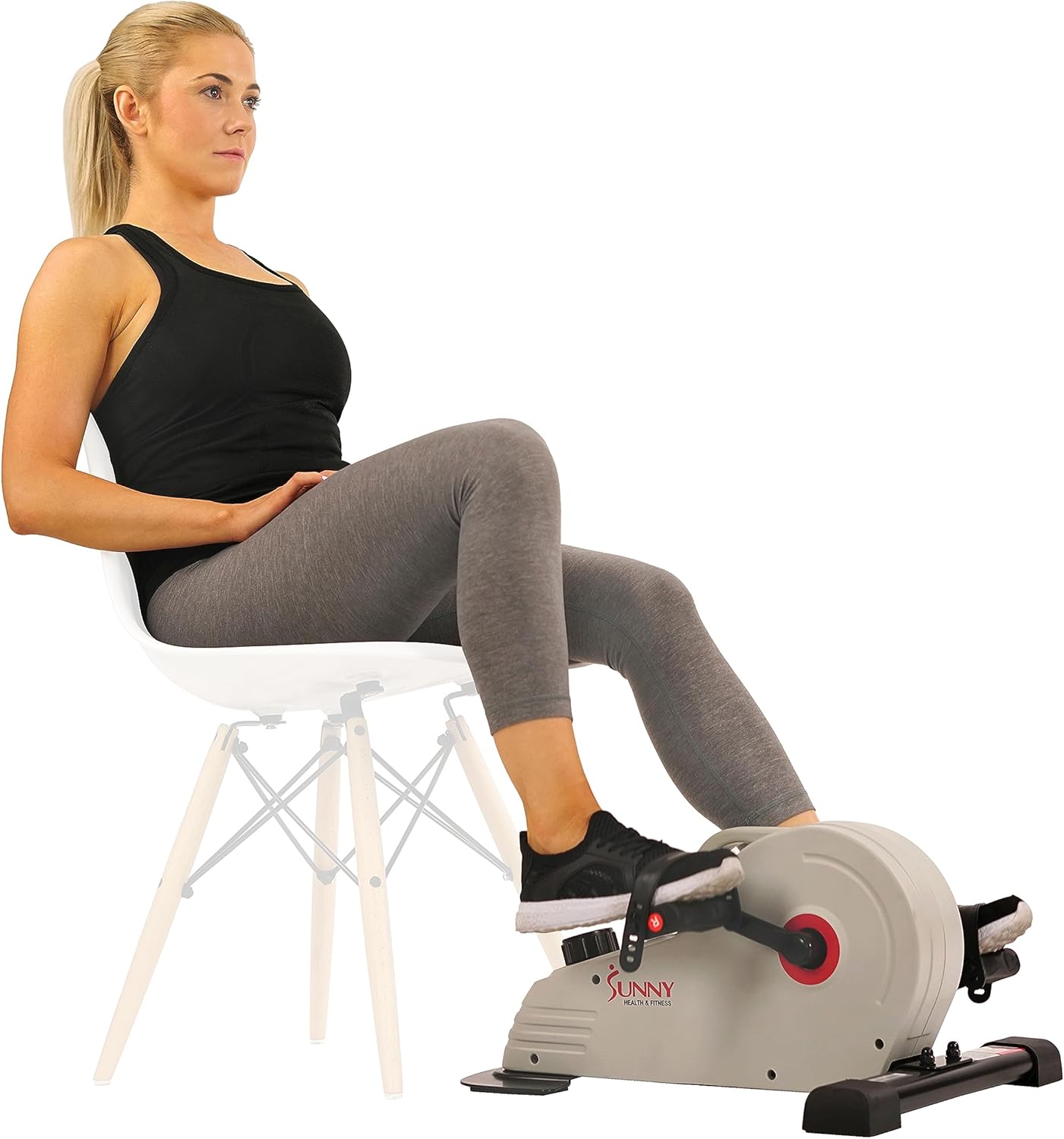 Sunny Health & Fitness Sitting Under Desk Elliptical Exerciser, Portable Pedal Training Machine for Senior Exercise, Peddler for Home Workout, Optional Free SunnyFit App, Magnetic, Motorized & In Pink