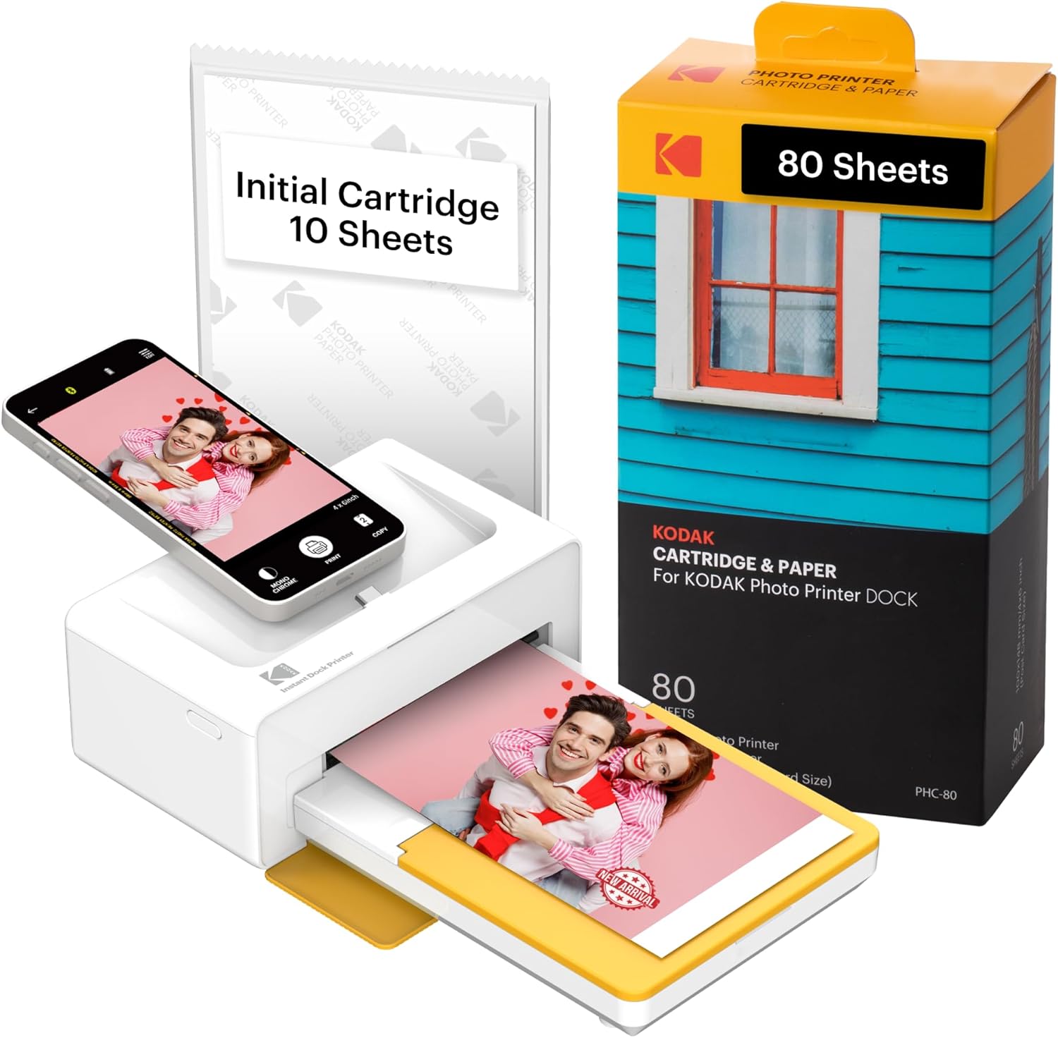 KODAK Dock Plus 4PASS Instant Photo Printer (4×6 inches) + 90 Sheets Bundle (10 Initial Sheets + 80 Sheet Pack)