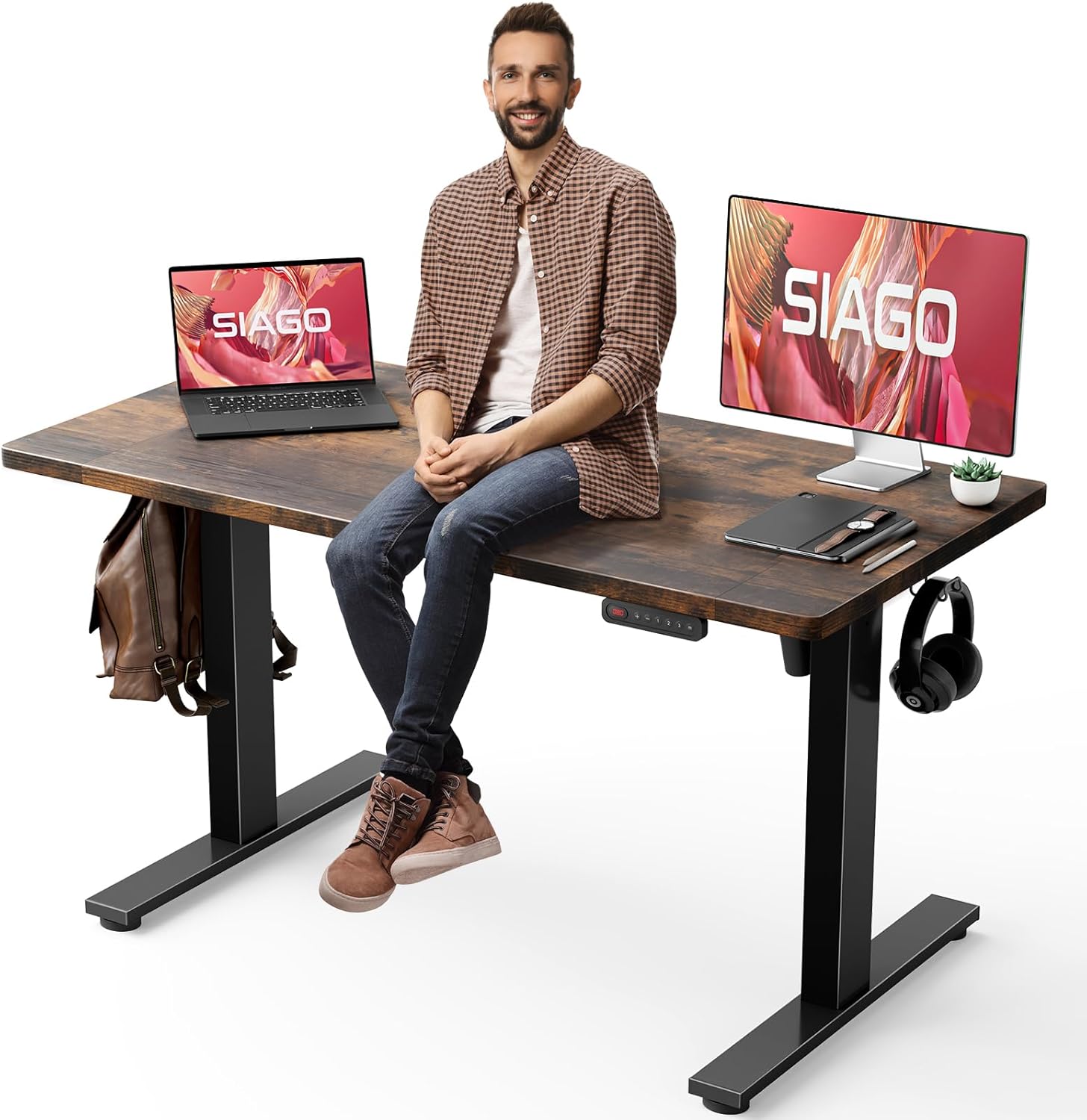 SIAGO Electric Standing Desk Adjustable – 48 x 24 Inch Sit Stand up Desk with Cable Management – 3 Memory Preset Adjustable Height Desk Computer Home Office Desk