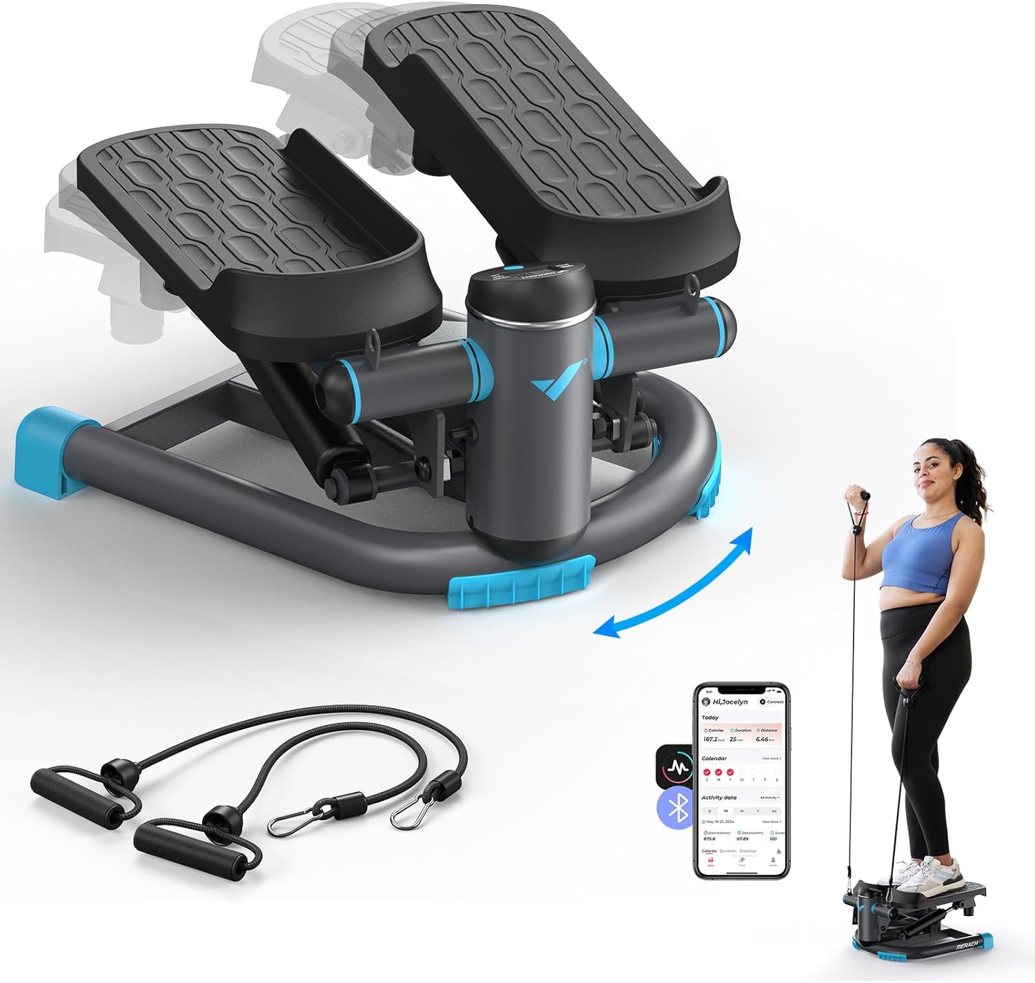 MERACH Mini Stepper for Exercise, Twist Stair Stepper 330LBS Capacity, Stepper Exercise Equipment with Resistance Bands for Full Body Workout at Home