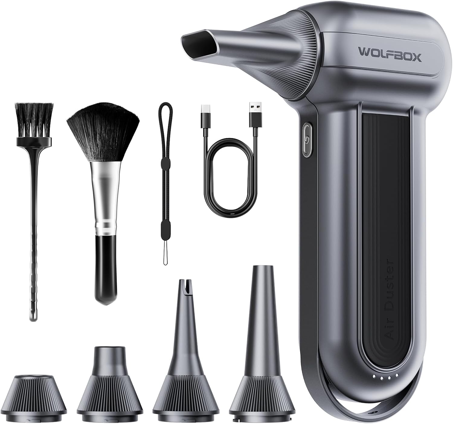WOLFBOX MF100 Electric Air Duster-150000RPM Super Power Cordless Air Duster, Rechargeable Durable Air Blower, 3-Gear Adjustable Mini Blower, Dust Blower for Computer, Keyboard, Outdoor, House and Car