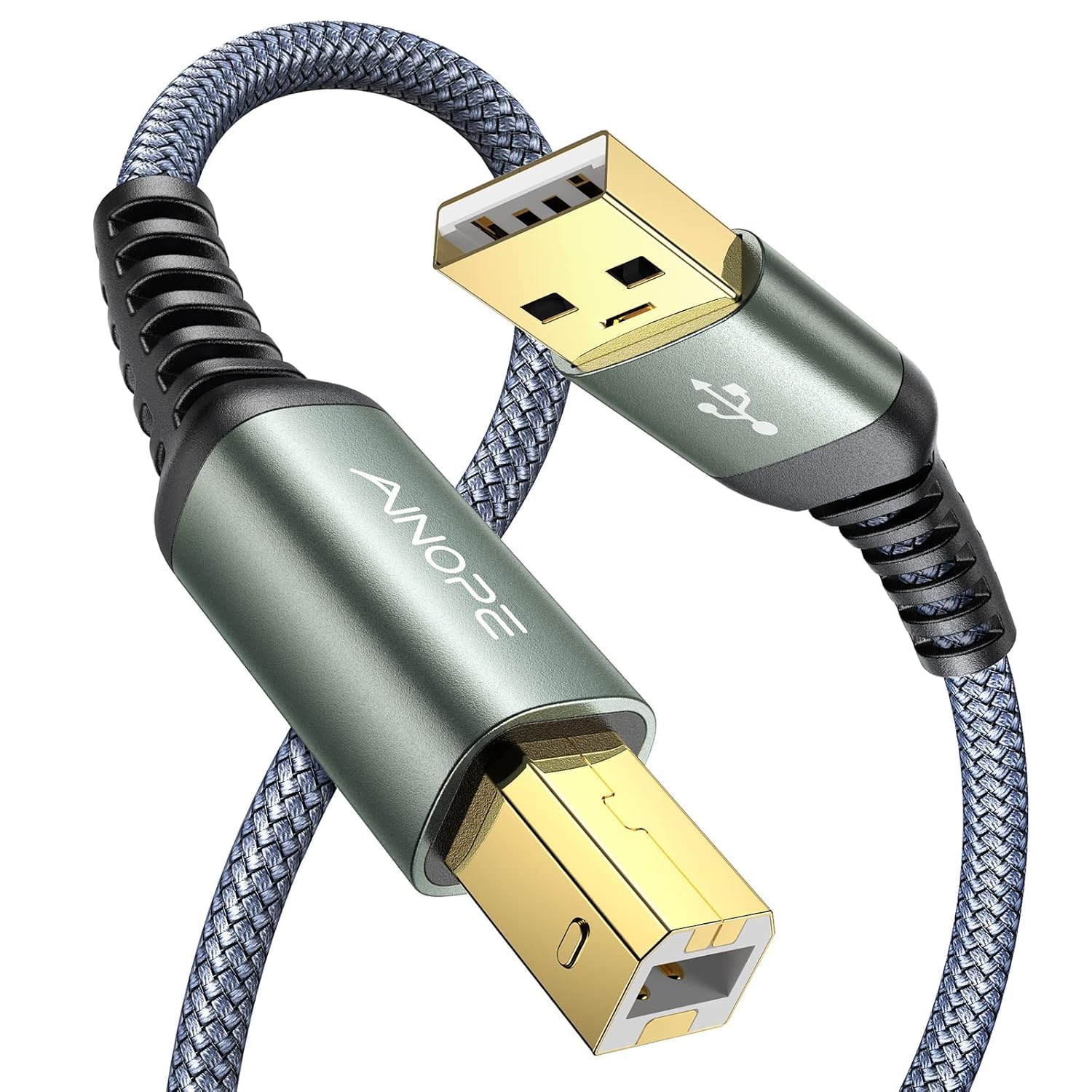 AINOPE Printer Cable 6.6ft, USB A to USB B Cable USB 2.0 MIDI Cable【High Speed】 Nylon Braided USB Printer Cable Scanner Printer Cord to Computer for HP Canon Brother Dell Epson Lexmark DAC, Grey