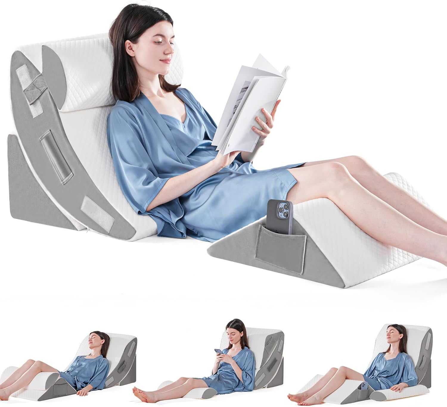 Yojoker 4PCS Orthopedic Bed Wedge Pillow Set for Sleeping, Post Surgery Foam Pillow for Body, Back and Leg Pain Relief, Triangle Adjustable Support Pillow – Acid Reflux, Anti Snoring & GERD Sleeping