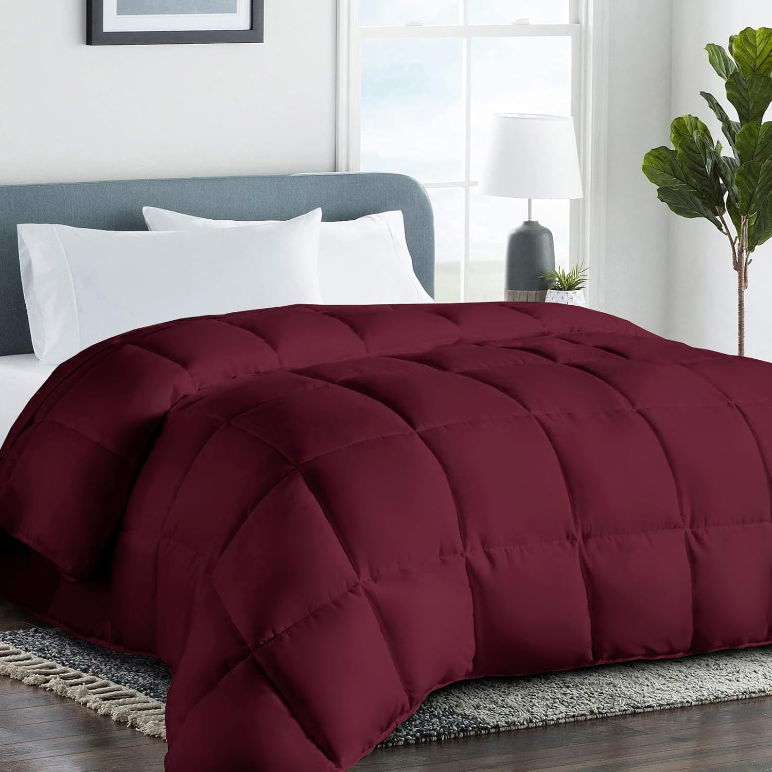 COHOME Oversized King 2200 Series Warm Comforter Down Alternative Quilted Duvet Insert with Corner Tabs All-Season – Luxury Hotel Comforter – Breathable – Reversible – Machine Washable – Burgundy