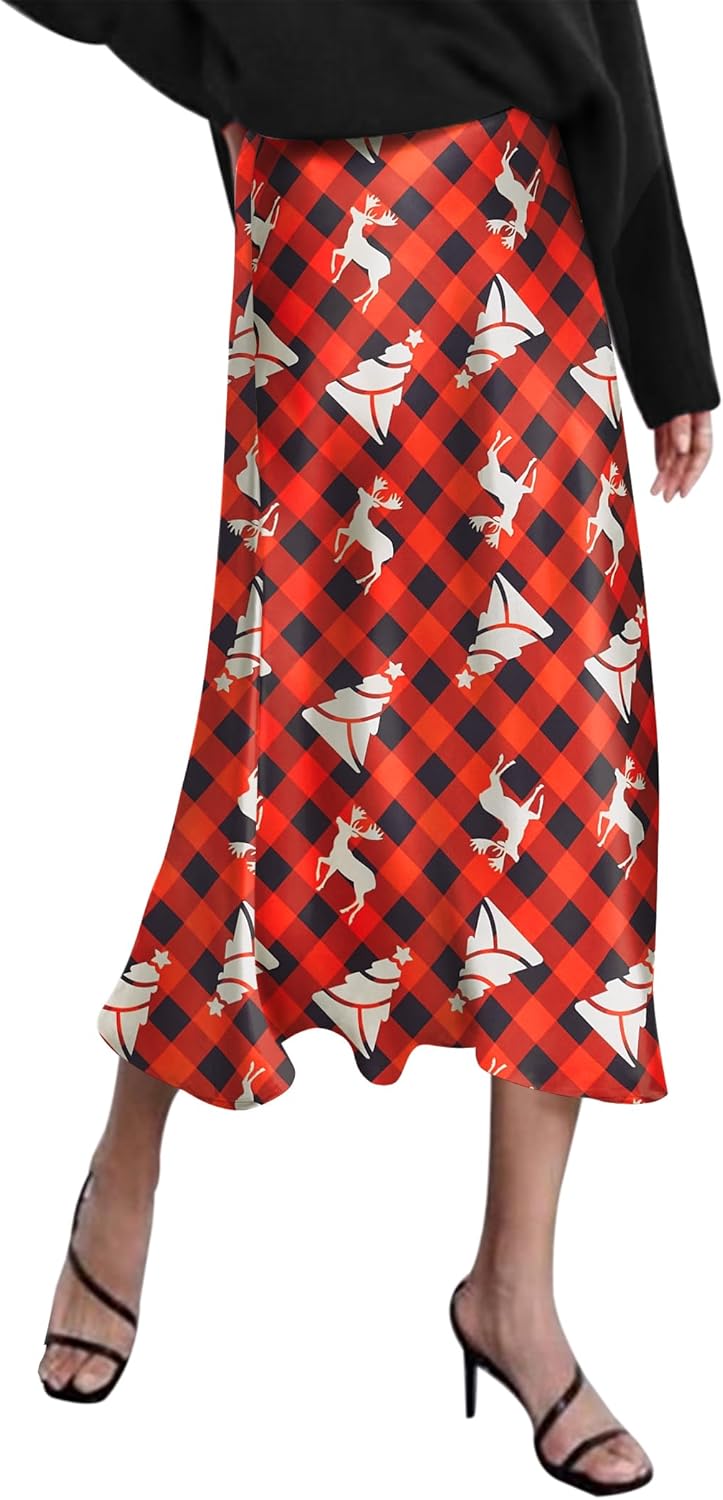 Zeagoo Skirts for Women Jacquard High Waist Skirt Black Elegant Midi Skirt Satin