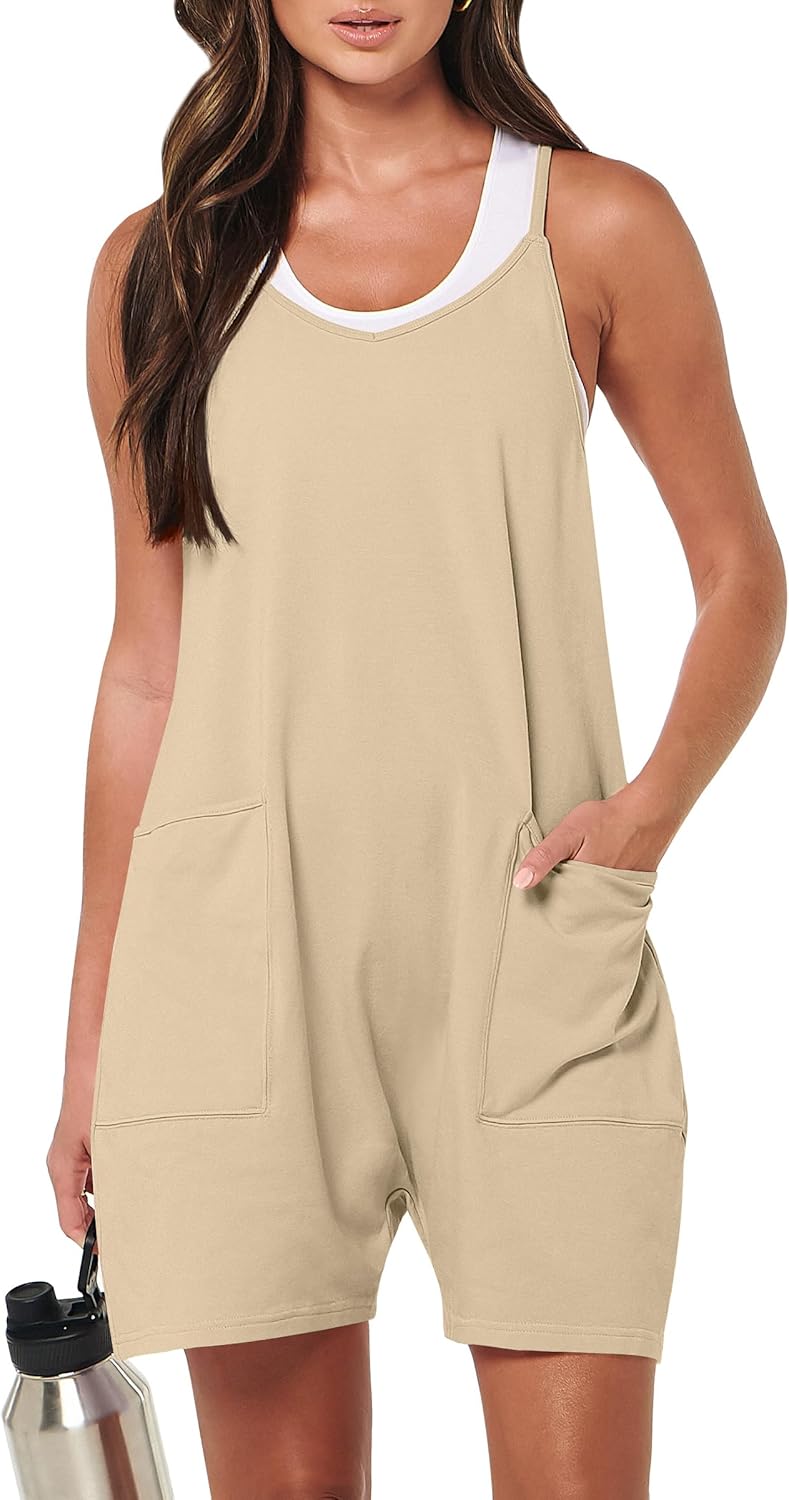 ANRABESS Womens Summer Casual Sleeveless Romper Loose Spaghetti Strap Overalls Shorts Jumpsuit with Pockets 2025 Clothes