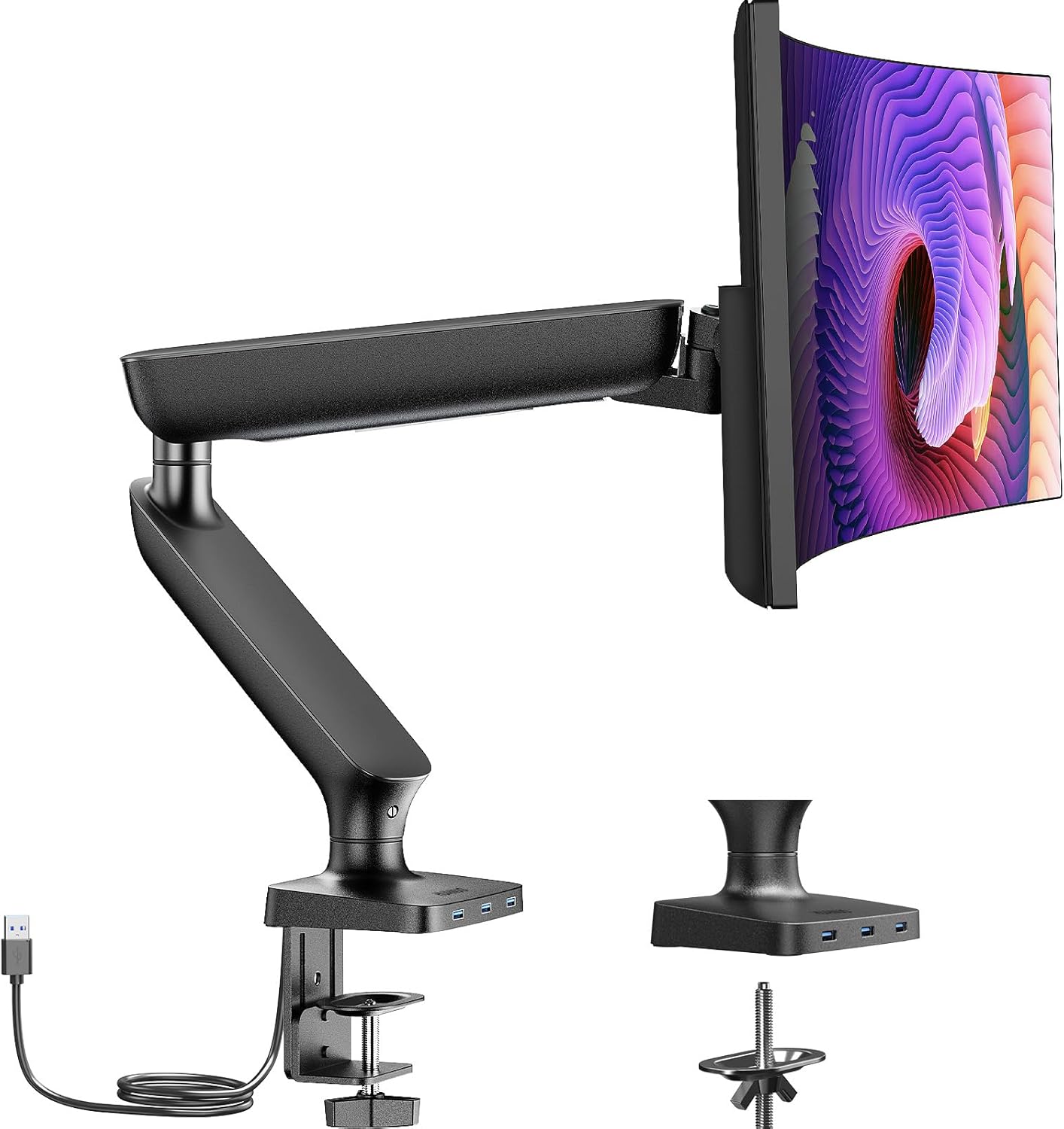 HUANUO Single Monitor Mount for 13-34 Inch Screens up to 24 lbs, Monitor Arm Desk Mount with USB 3.0 Ports, Full Adjustable VESA Monitor Stand, C-Clamp & Grommet Base, VESA 75x75mm or 100x100mm