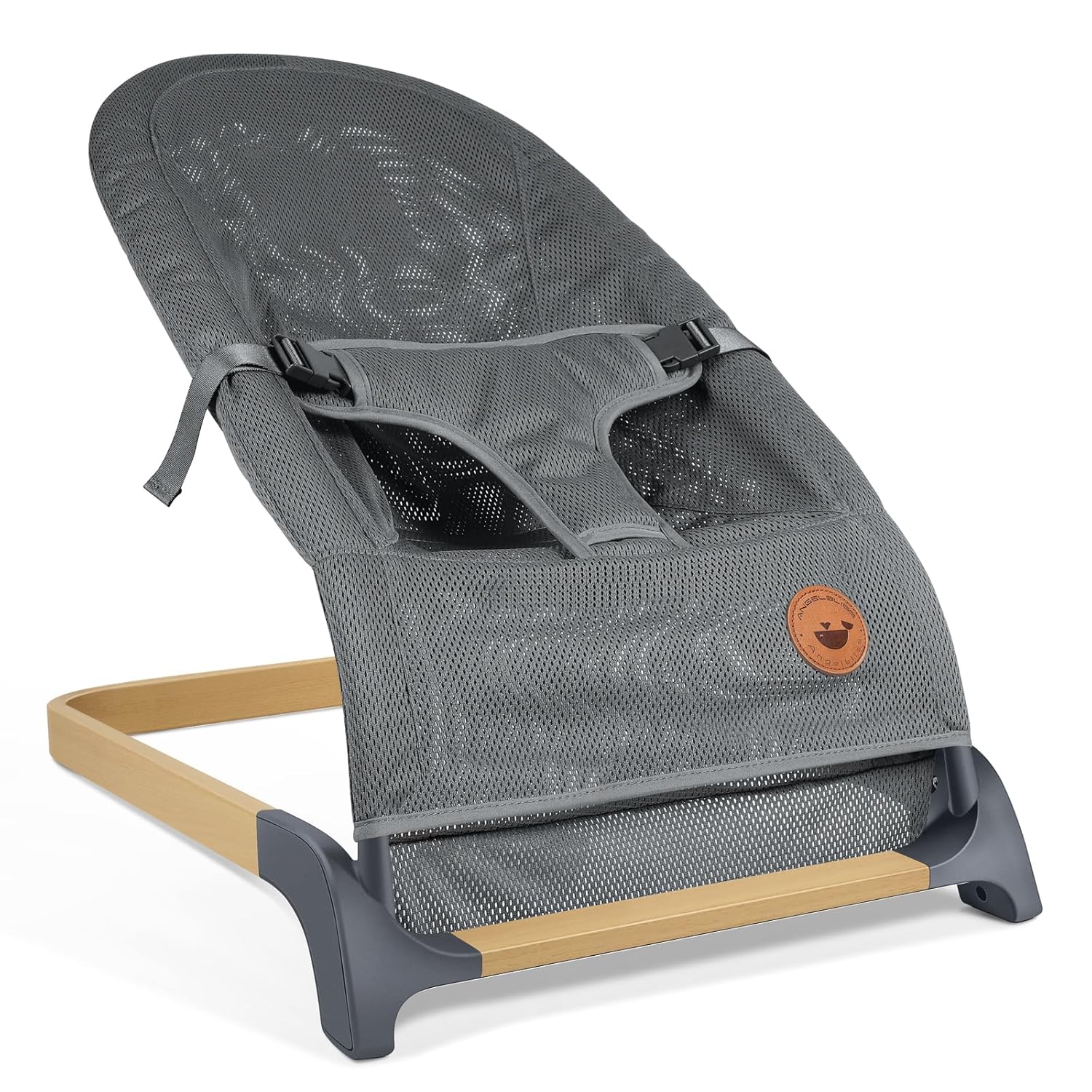 ANGELBLISS Baby Bouncer, Portable Bouncer Seat for Babies, Infants Bouncy Seat with Mesh Fabric, Natural Vibrations (Dark Grey)