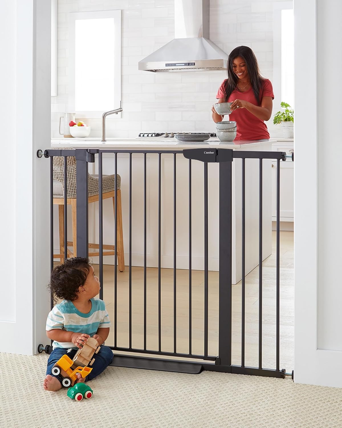 Cumbor 36″ Extra Tall Baby Gate for Dogs and Kids with Wide 2-Way Door, 29.7″- 46″ Width, and Auto Close Personal Safety for Babies and Pets, Fits Doorways, Stairs, and Entryways, Black