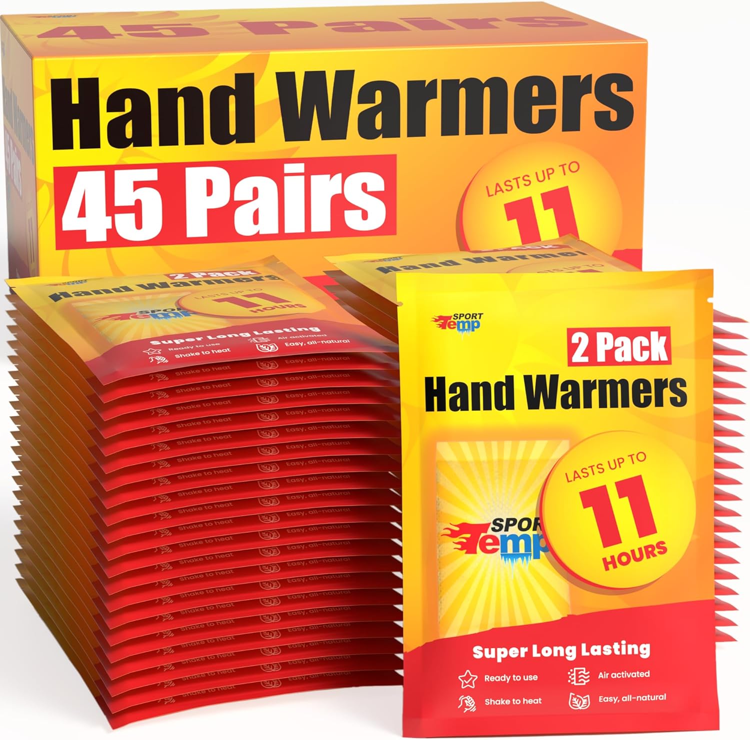 Hand Warmers – Up to 11 Hours of Heat, Super Long Lasting – Easy, All Natural – Air Activated, for Body, Hands & Toes – Odorless Hot Hand Warmer – Sport Temp