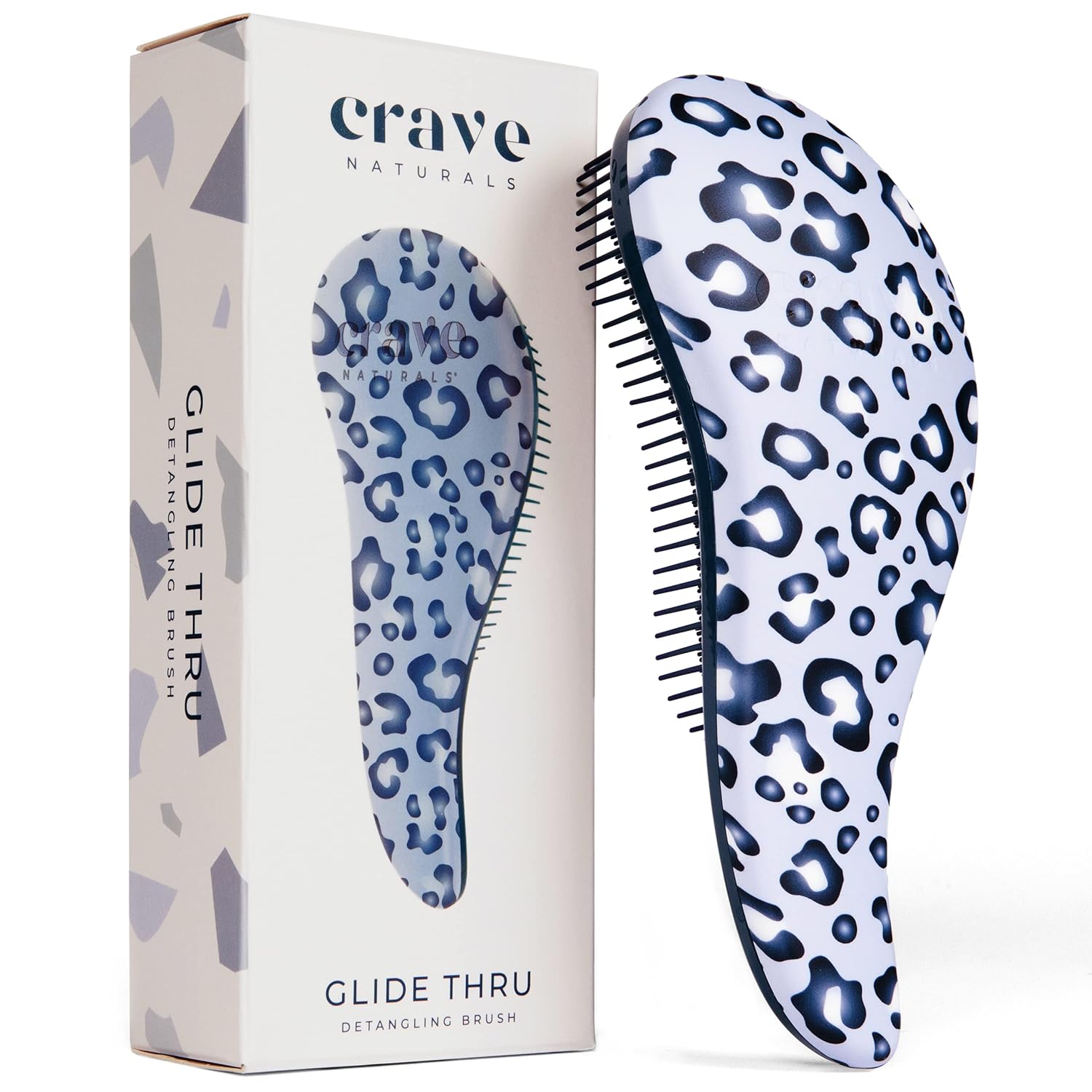 Crave Naturals Glide Thru Detangling Hair Brush – Detangler Brush for Curly or Straight, Wet or Dry Hair – Gentle on Tangles Hairbrush and Comb – Ideal for Adults and Kids – 7.5×3-Inch, Blue Cheetah