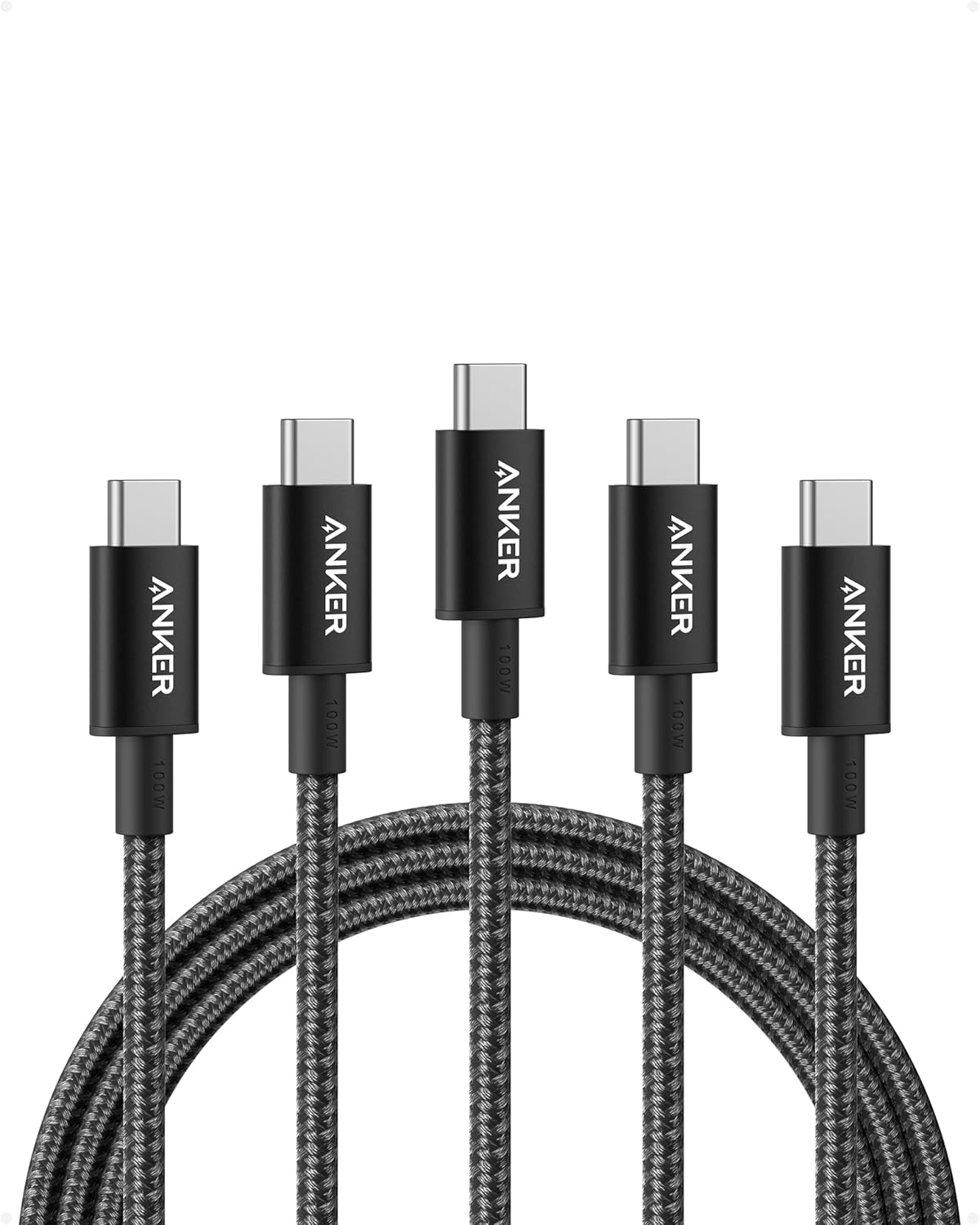 Anker USB C to USB C Cable, Type C Charging Cord Fast Charge(6FT*5,100W), for iPhone 16/16 pro, MacBook and More(USB 2.0,Black)
