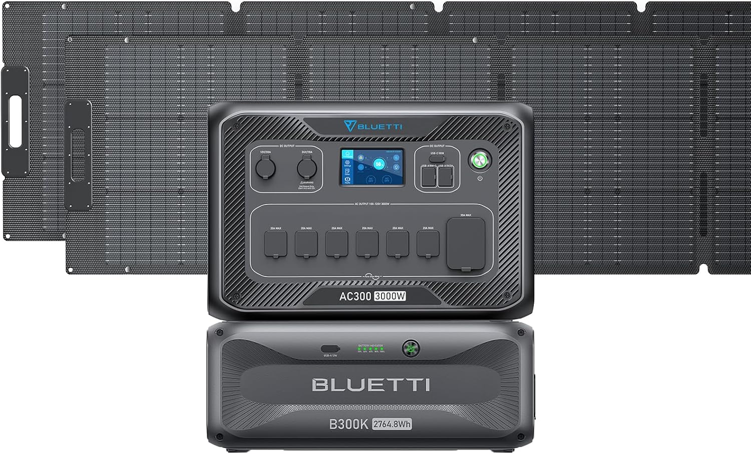 BLUETTI AC300 Power Station with B300K Expansion Battery with 2 200W Solar Panels Included, 2,764.8Wh LiFePO4 Power Station w/ 7 3,000W AC Outlets, for Home Emergency Power Outage Off Grid