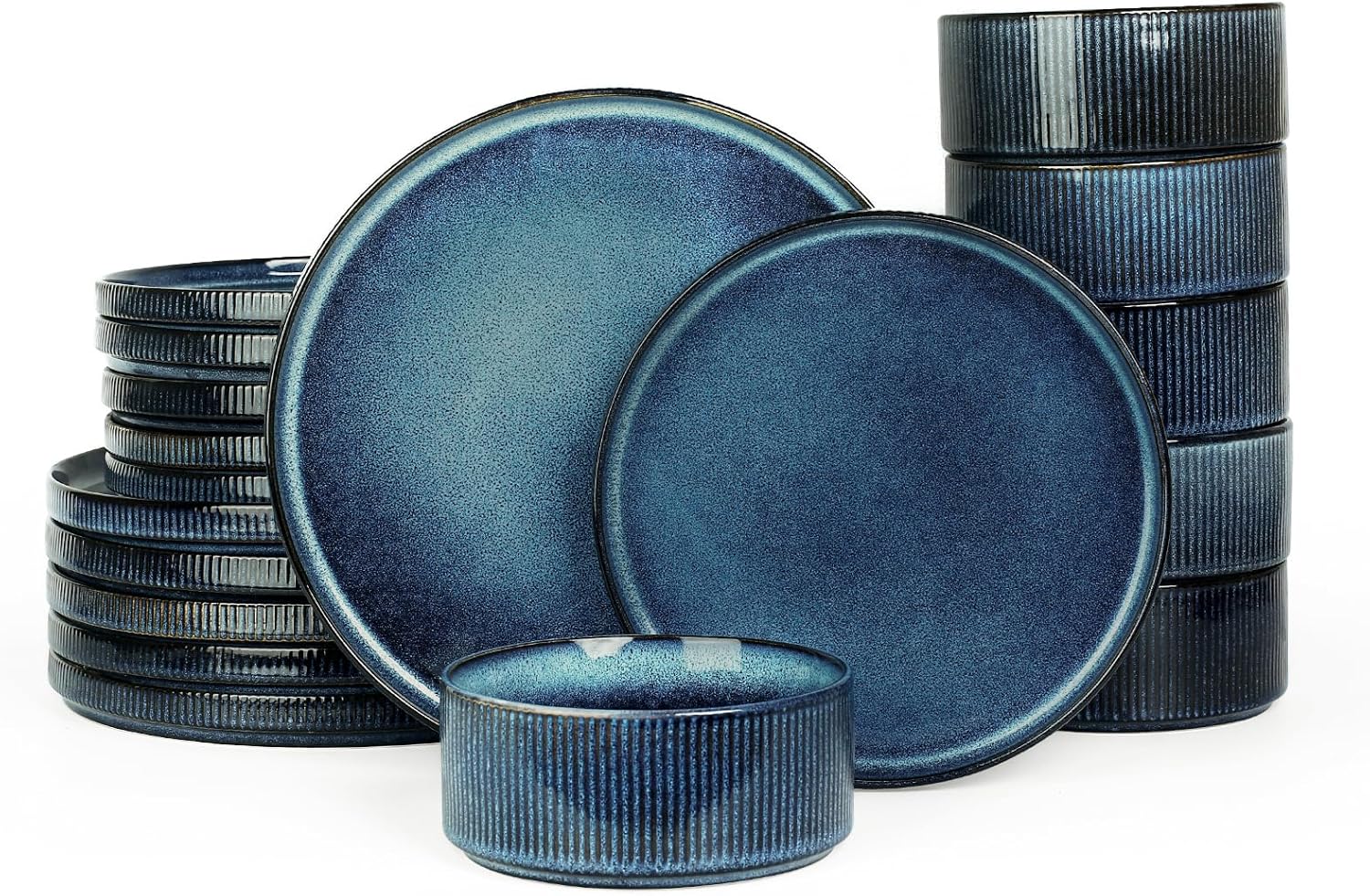famiware Star 8.25″ Pasta Bowls, Large Dinner Bowls Set of 4, Salad Bowl Plates, Shallow Bowls for Eating, Nebulas Blue