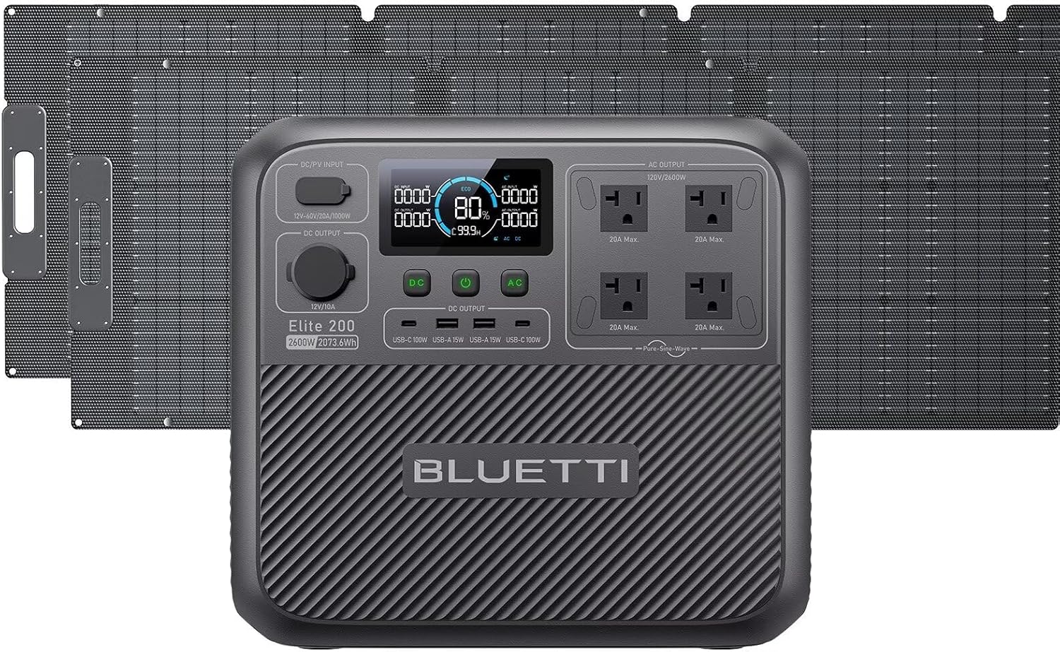 BLUETTI Elite 200 V2 Solar Generator with 2 200W Solar Panel Included (Ships Separately), 2073.6Wh Portable Power Station w/ 4 2600W AC Outlets, 17-Year Lifespan, LFP Power for Camping, Off-grid