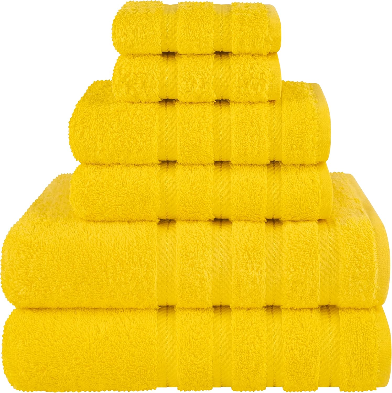 American Soft Linen Luxury 6 Piece Towel Set, 2 Bath Towels 2 Hand Towels 2 Washcloths, 100% Cotton Turkish Towels for Bathroom, Yellow Towel Sets