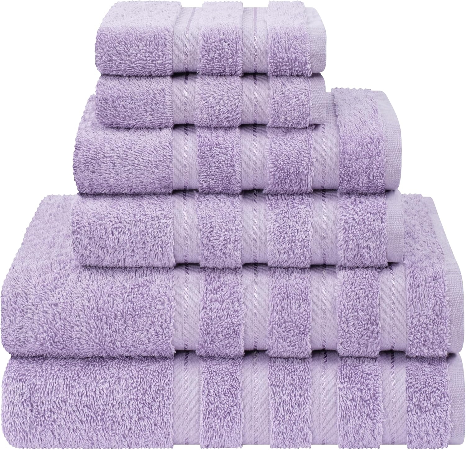 American Soft Linen Luxury 6 Piece Towel Set, 2 Bath Towels 2 Hand Towels 2 Washcloths, 100% Cotton Turkish Towels for Bathroom, Lilac Towel Sets