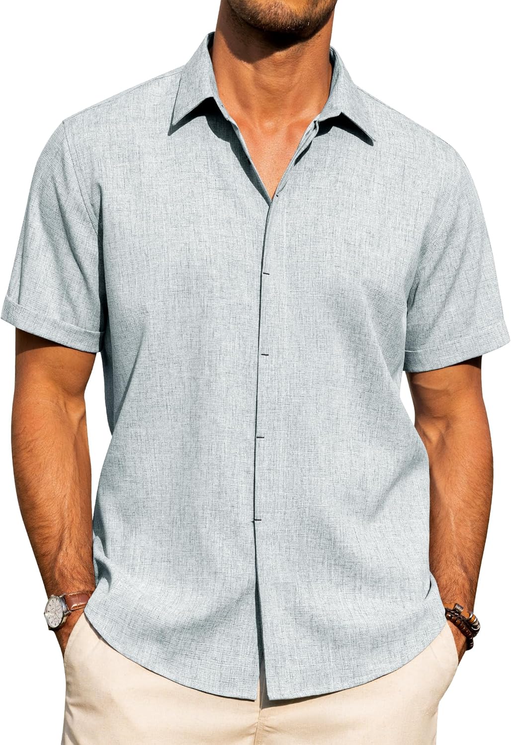 J.VER Mens Short Sleeve Button Down Shirt Stretch Business Casual Dress Shirts Solid Summer Wedding Prom Tops