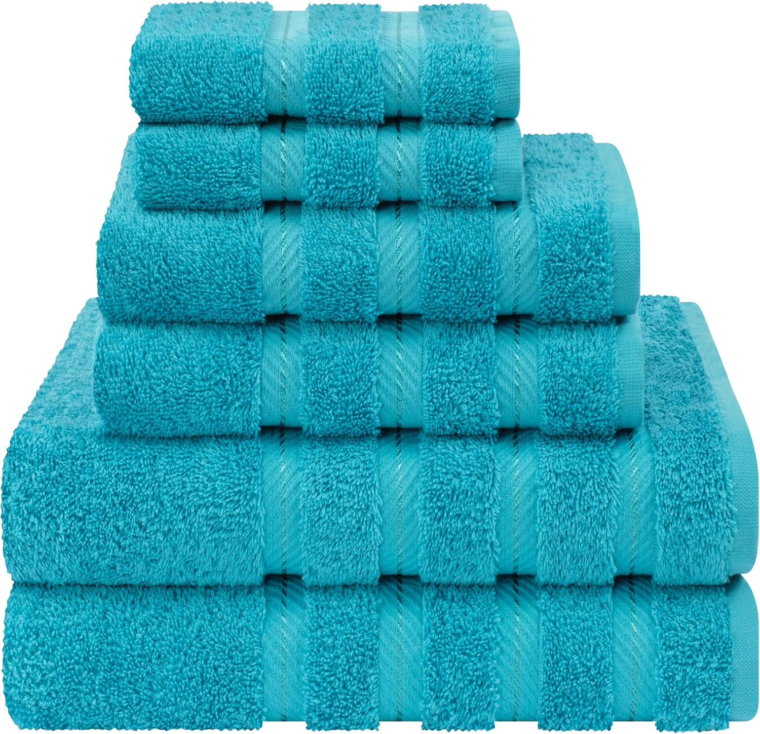 American Soft Linen Luxury 6 Piece Towel Set, 2 Bath Towels 2 Hand Towels 2 Washcloths, 100% Cotton Turkish Towels for Bathroom, Aqua Blue Towel Sets