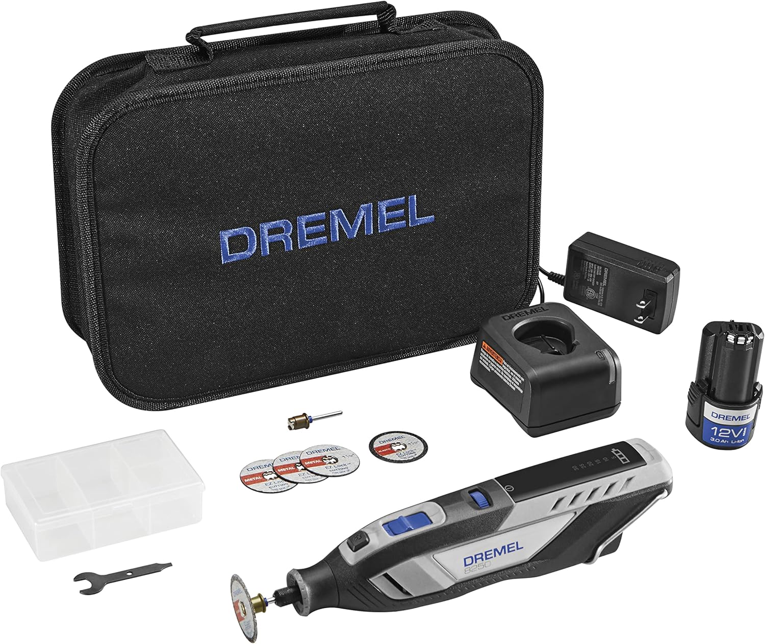 Dremel 8250-5 12V Lithium-Ion Variable Speed Cordless Rotary Tool with Brushless Motor – 5 Rotary Tool Accessories, 3Ah Battery, Charger, and Tool Bag