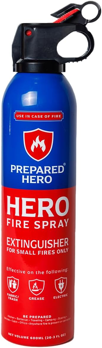 Prepared Hero Fire Spray – Mini Fire Extinguishers for House, Car, Garage – Kitchen Small Fire Extinguisher for Home, Made in USA, 100% Organic – Compact, Portable & Easy to Use, Non-Toxic – 1 Pack