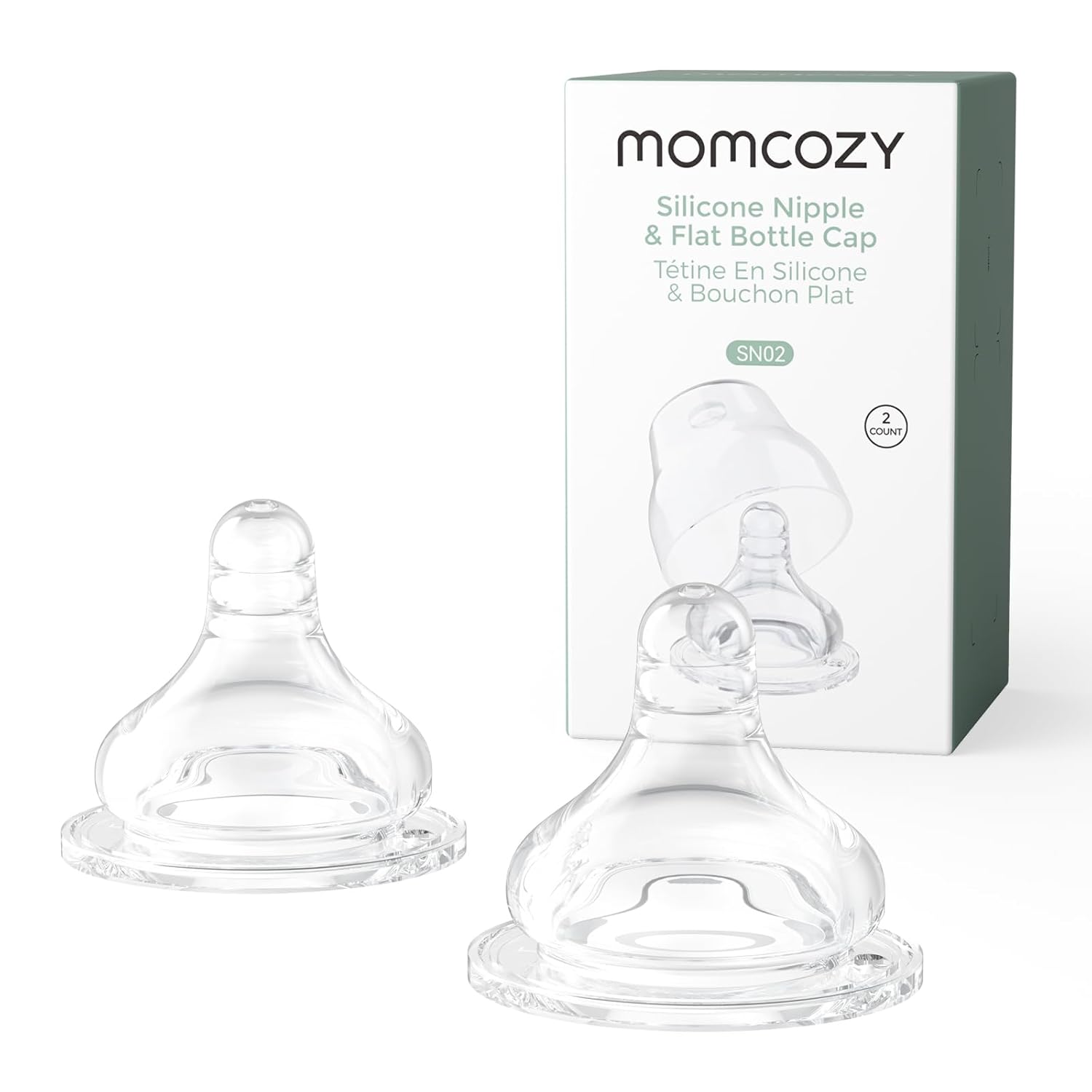 Momcozy Soft Baby Nipple Premium Natural Flow Silicone for Wide-Neck Bottles, BPA-Free, Perfectly Compatible with Momcozy Breast Milk Cooler, Medium