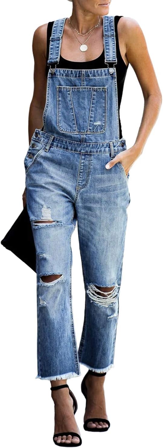 luvamia Women’s Casual Stretch Adjustable Denim Bib Overalls Jeans Pants Jumpsuits