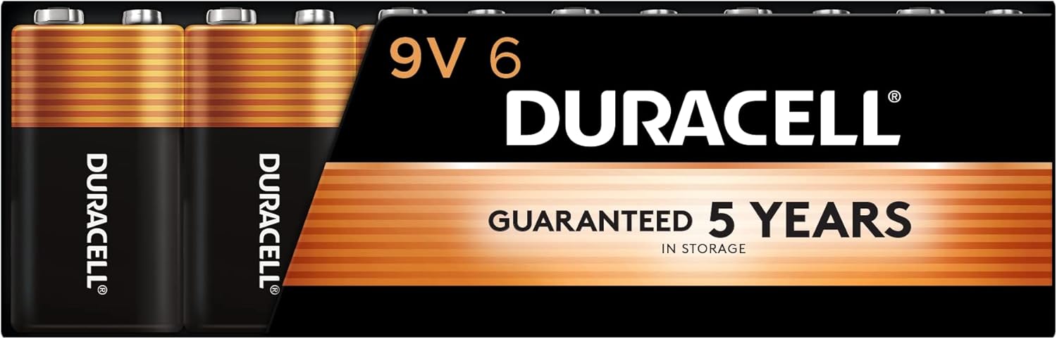 Duracell Coppertop 9V Battery, 6 Count Pack, 9 Volt Battery with Long-lasting Power, All-Purpose Alkaline 9V Battery for Household and Office Devices