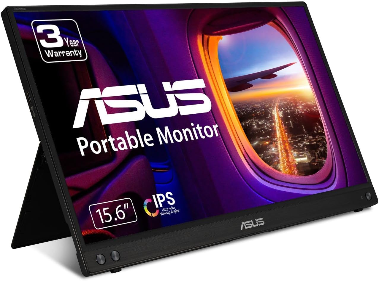 ASUS ZenScreen 15.6” 1080P Portable Monitor (MB16ACV) – Full HD, IPS, Eye Care, Flicker Free, Blue Light Filter, Kickstand, USB-C Power Delivery, for Laptop, PC, Phone, Console