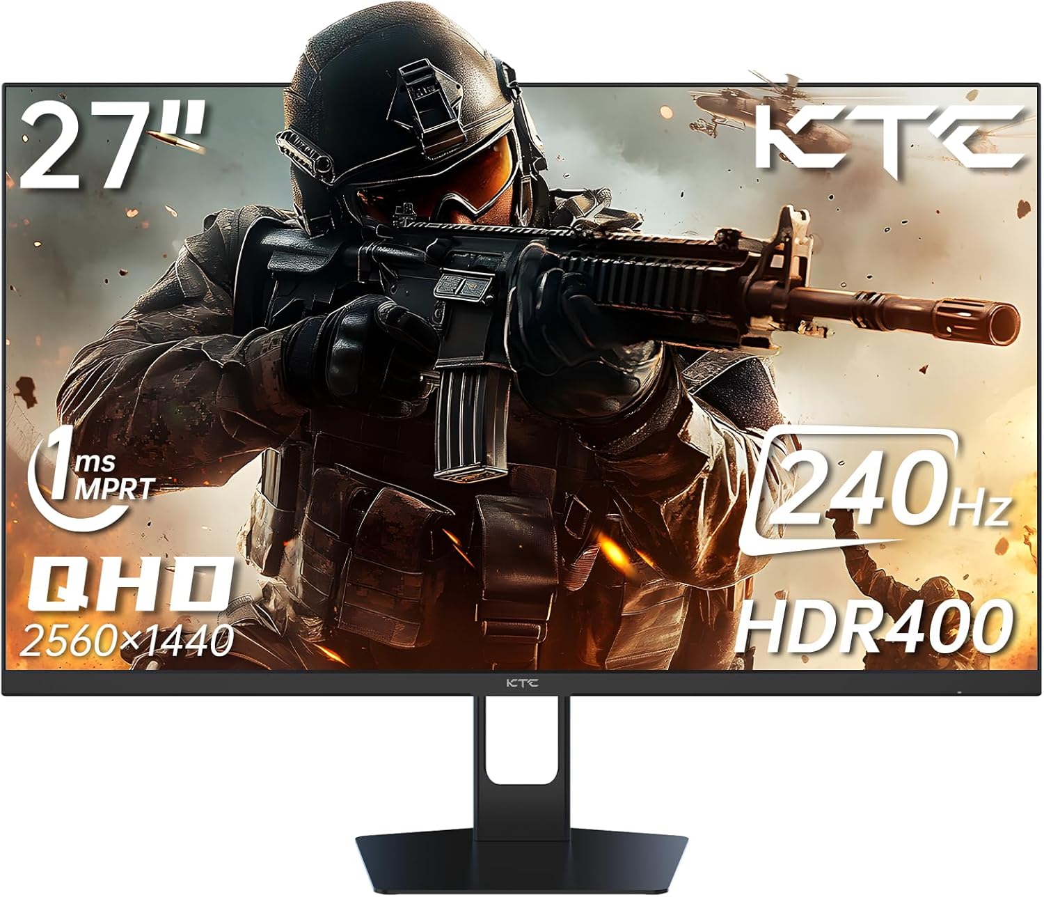 KTC 27” 240hz Gaming Monitor 1440p(2560× 1440) 144Hz 1ms Fast HVA HDR400 130% sRGB HDMI & DisplayPort AdaptiveSync VESA Tilt Eye Care