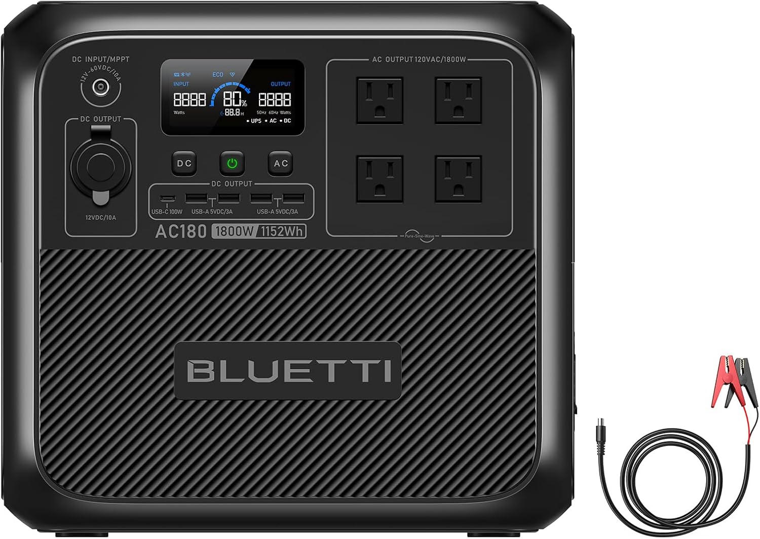 BLUETTI AC180 Portable Power Station AC180, 1152Wh LiFePO4 Battery Backup w/ 4 1800W (2700W peak) AC Outlets, 0-80% in 45 Min., Solar Generator for Camping (Lead-Acid Battery Charging Cable Included)