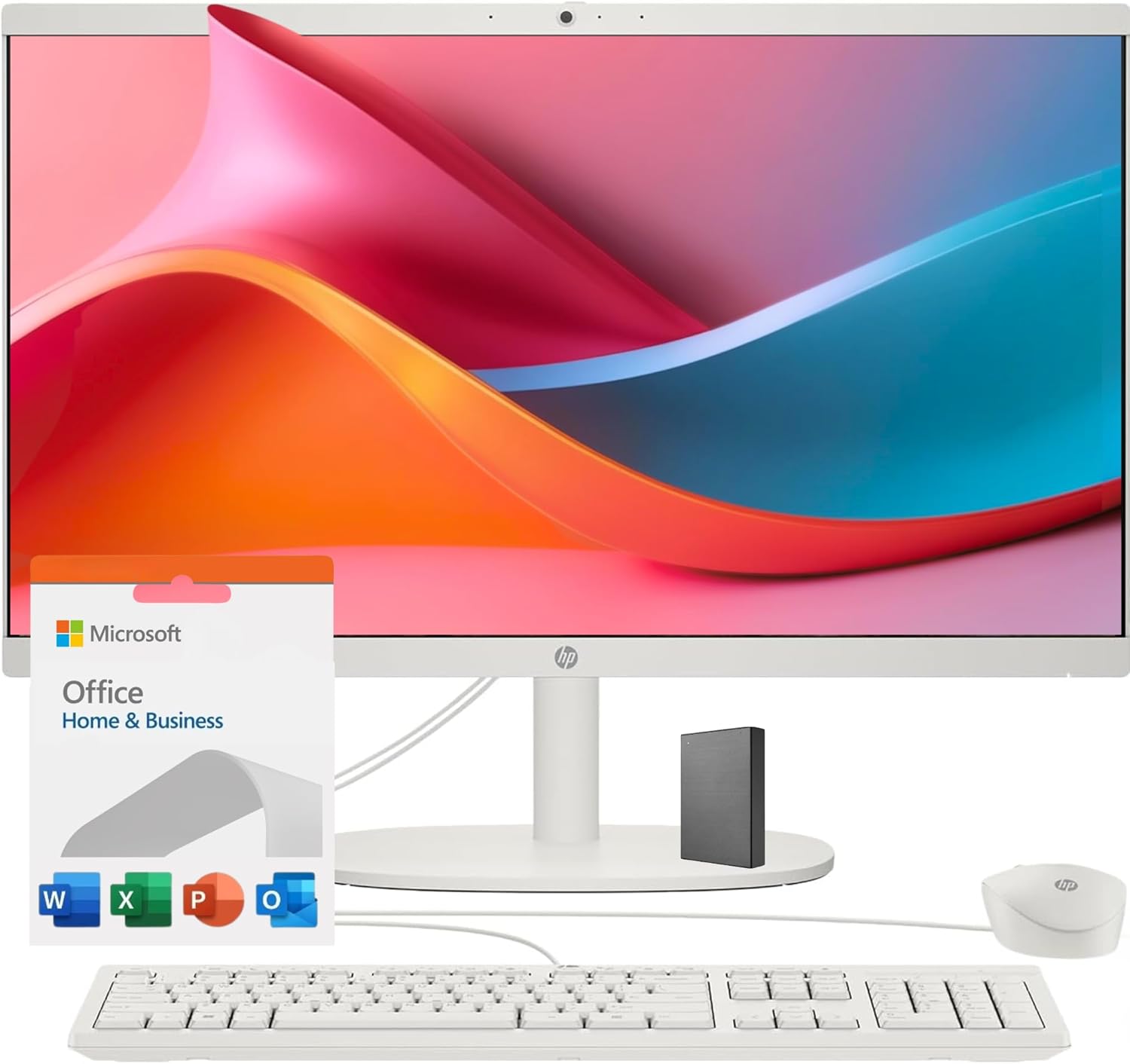 HP 22″ All-in-One Desktop PC • The New Version and Look • 12 Month Microsoft Office • 40GB RAM • 1TB Storage (512GB SSD and 512GB External) • FHD Display • Intel Celeron Processor • Windows 11 Home