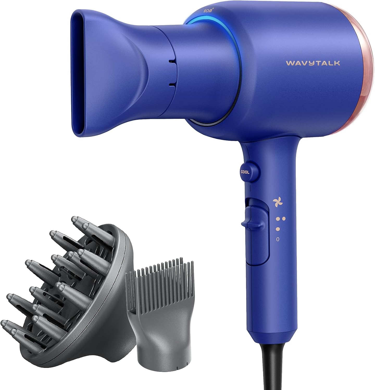 Wavytalk Professional 1875 Watt Hair Dryer Blow Dryer with Diffuser Nozzle Comb and Concentrator Negative Ions Fast Drying Light and Quiet with Ceramic Technology for All Hair Types Sapphire Blue