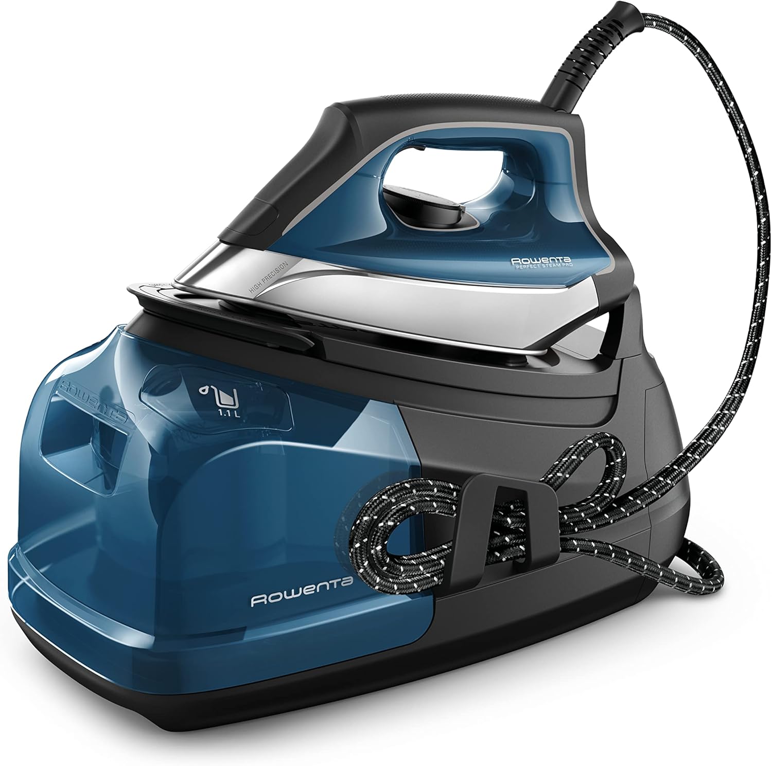 Rowenta Steam Iron for Clothes, Steam Pro Stainless Steel Soleplate, 1.1L Removable Tank, 1800W, Blue