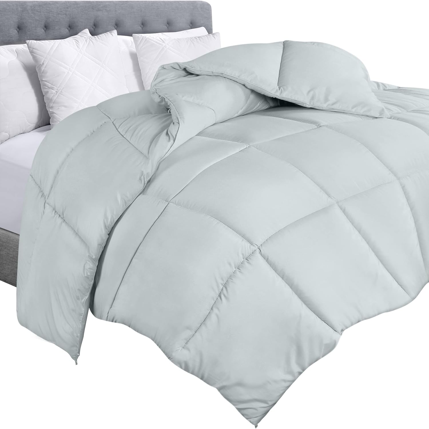 HYMOKEGE Light Grey King Size Comforter Set Seersucker 7 Pieces, All Season Luxury Bed in a Bag for Bedroom, Bedding Set with Comforters, Sheets, Pillowcases & Shams