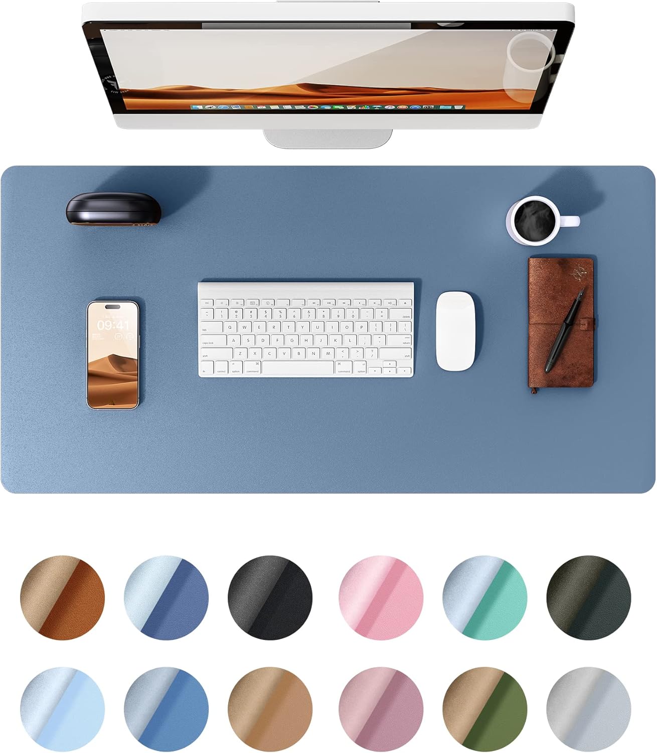YSAGi Leather Desk Pad Protector, Office Desk Mat, Large Mouse Pad, Non-Slip PU Leather Desk Blotter, Laptop Desk Pad, Waterproof Desk Writing Pad for Office and Home (Blue, 23.6″ x 13.8″)