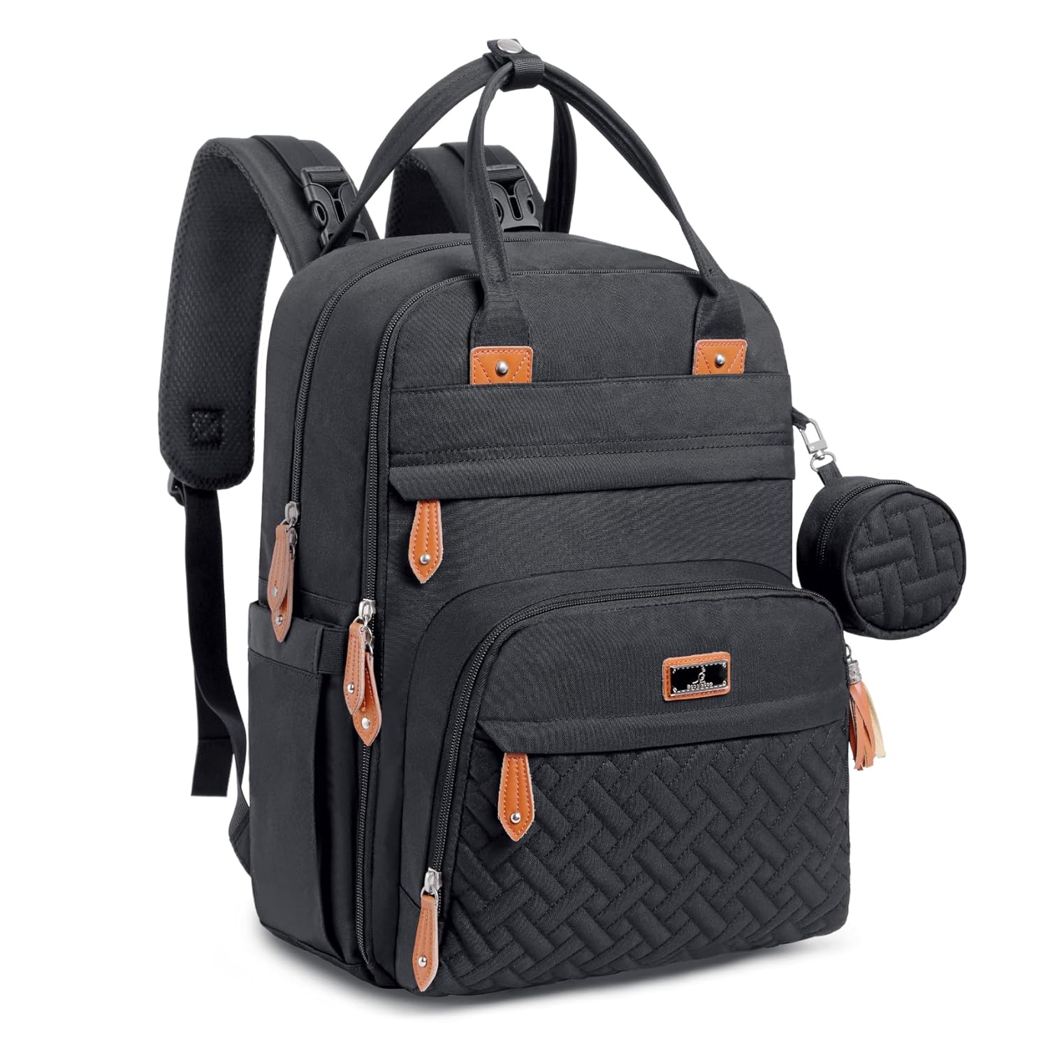 BabbleRoo Diaper Bag Backpack – Baby Essentials Travel Tote – Multi Function Waterproof Diaper Bag, Travel Essentials Baby Bag with Changing Pad, Stroller Straps & Pacifier Case – Unisex, Black