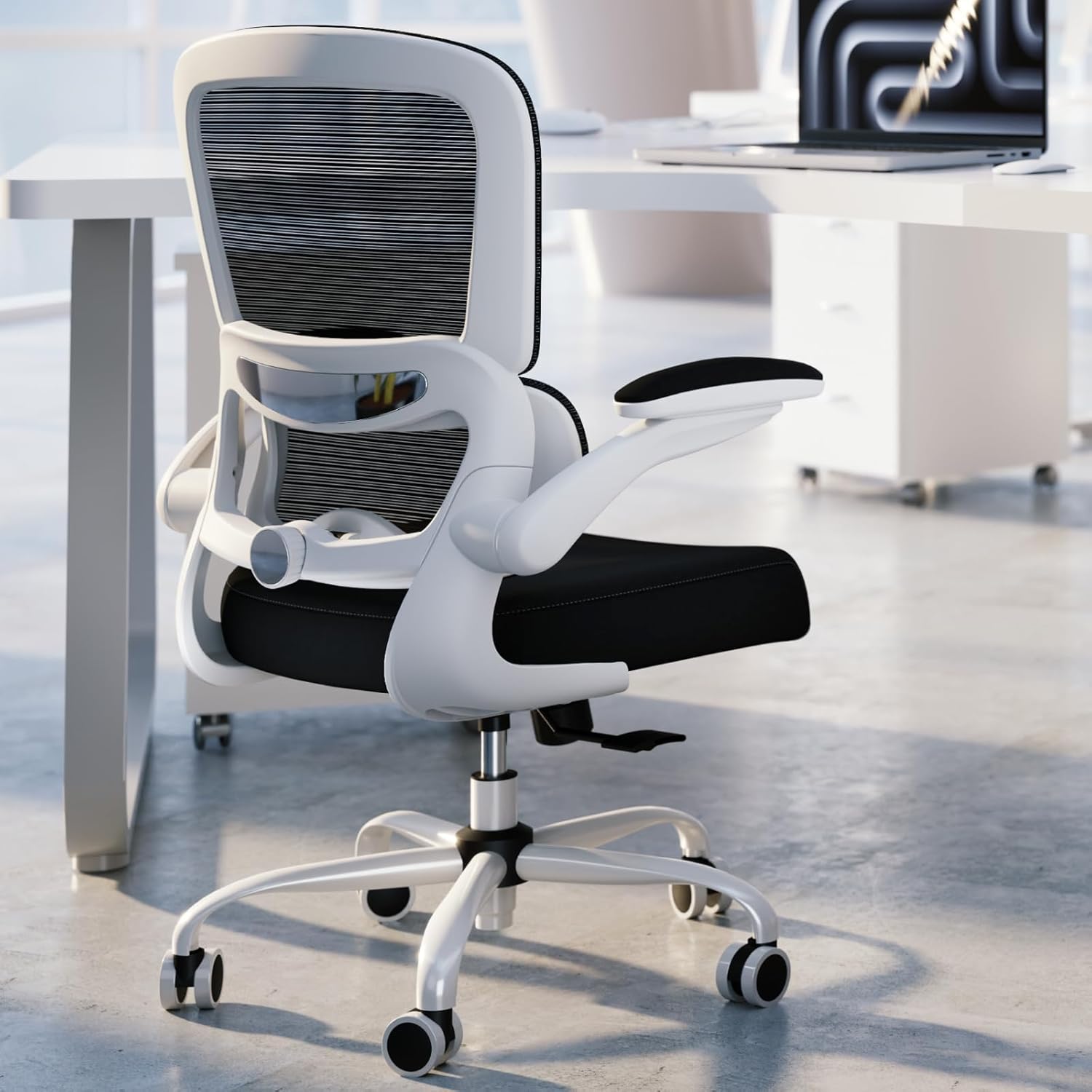 Office Chair – Ergonomic Desk Chair with Adjustable Lumbar Support, Mesh Computer Chair, Executive Chair for Home Office Comfortable Lumbar Support (White+Black)