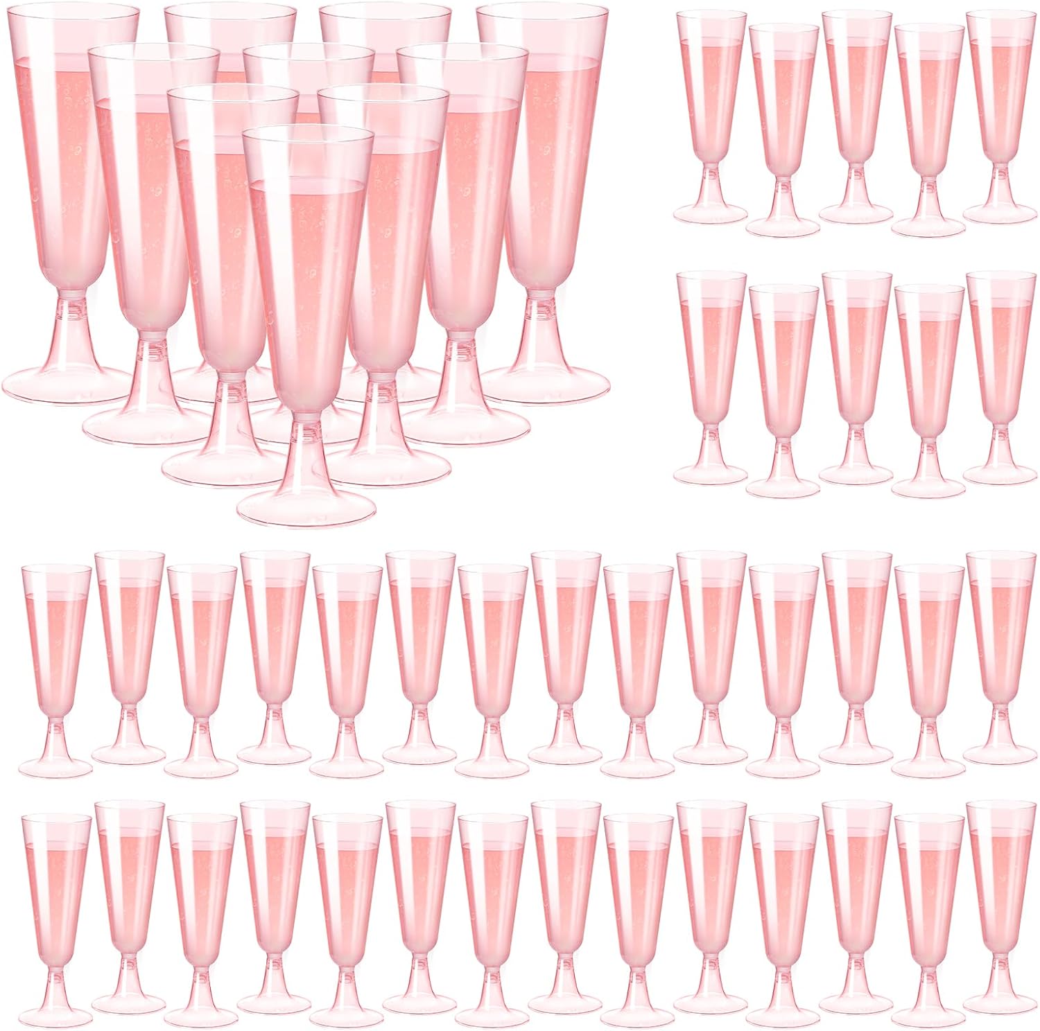 SUREHOME Pink Champagne Flutes Plastic Champagne Glasses Disposable Mimosa Glasses 40 Pack 5.5 Oz Clear Acrylic Stemware Cocktail Cups Bulk for Valentines Wedding Toasting Engagement Party Supplies
