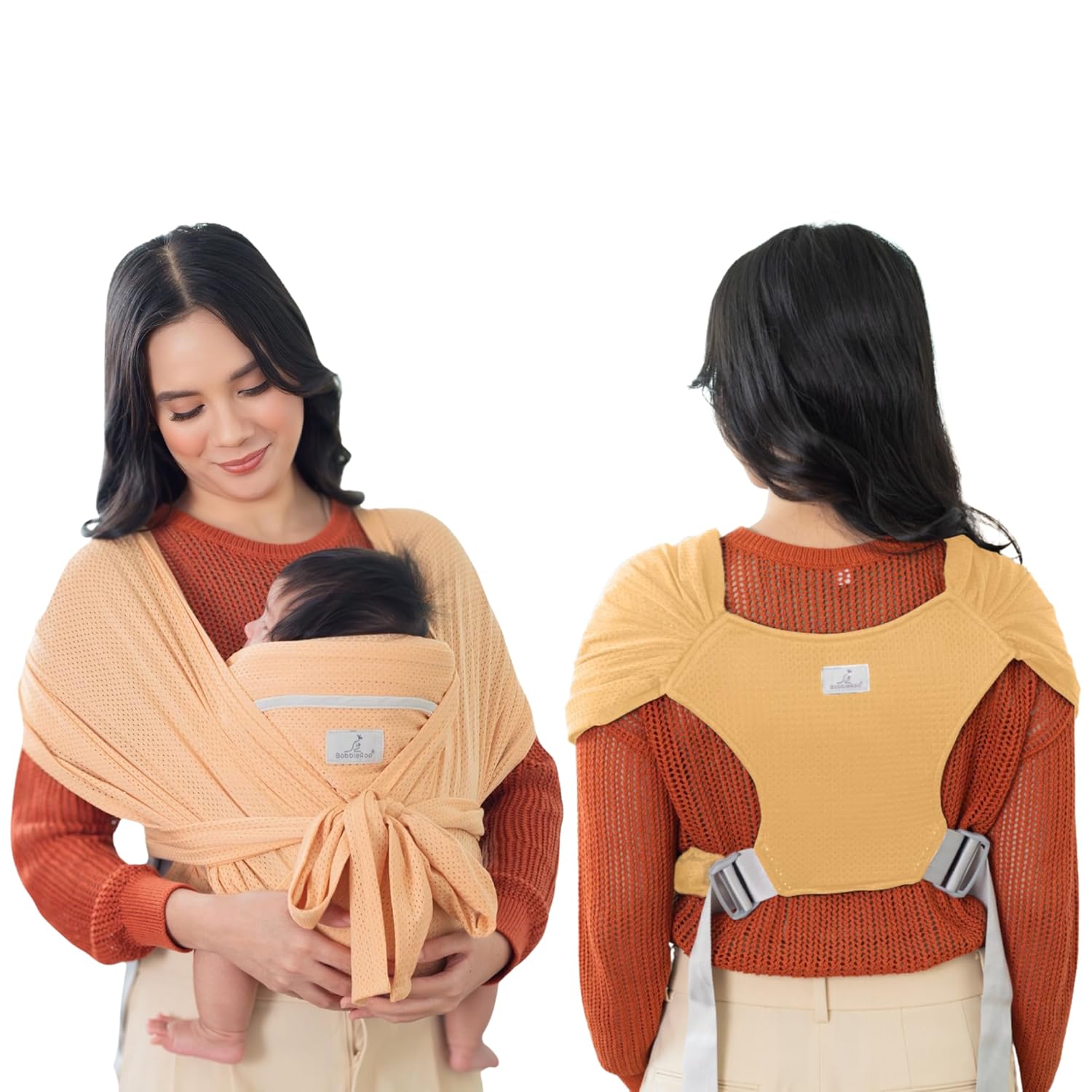 BabbleRoo Baby Wraps Carrier – Baby Essentials Baby Sling Carrier, Secure & Comfortable, Breathable, Easy-to-use, Adjustable XS to XL, Promoting Parent-Child Bonding, Oak Buff