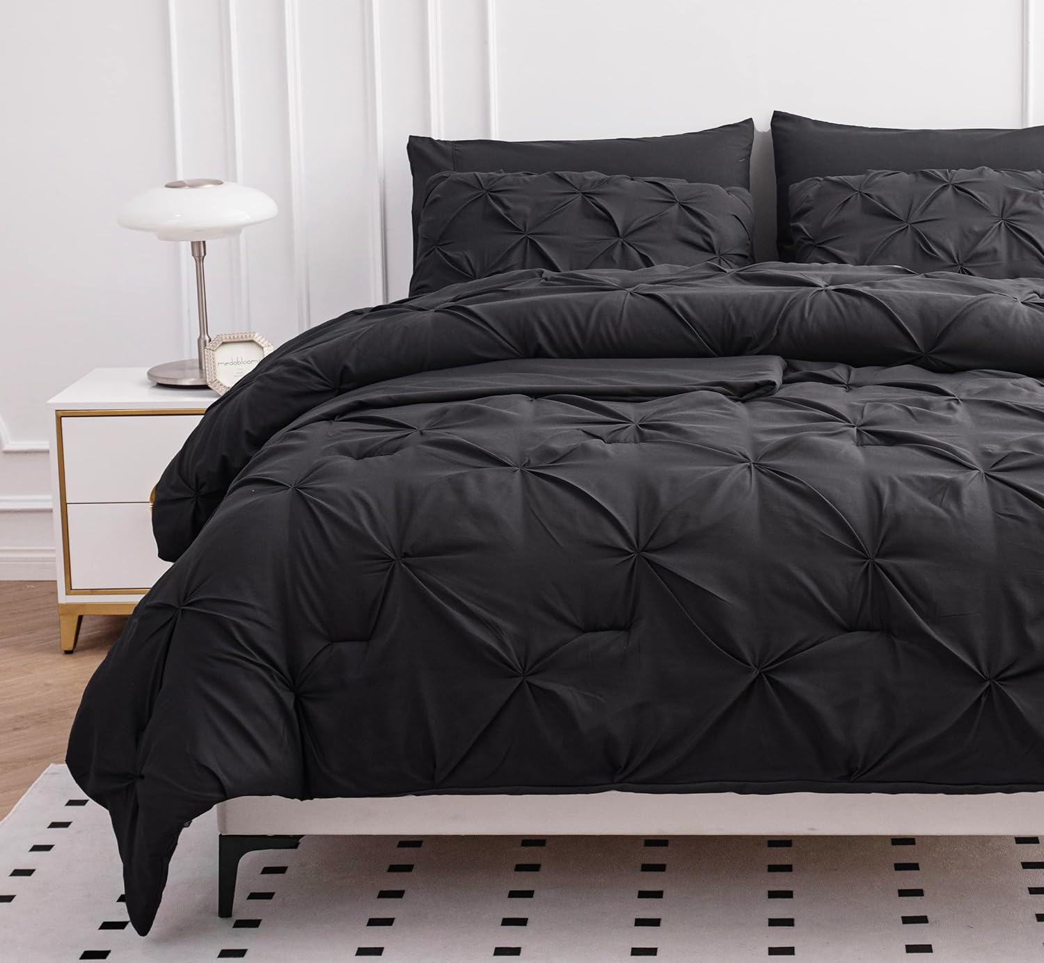 LANE LINEN California King Comforter Set, 7 Piece Cal King Bed in a Bag, Pintuck Cal King Bedding Set, Soft Cali King Bed Set, Cal King Bedding Comforter Sets with Sheets, Pillowcases & Shams – Grey