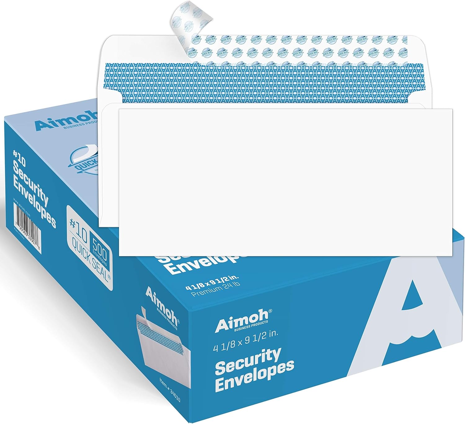 Aimoh 500#10 Security Self Seal Envelopes, Windowless, Premium Security Tint Pattern, Ultra Strong Quick Seal Closure, EnveGuard, Size 4-1/8 x 9-1/2″, White, 24LB, 500 Count(34010)