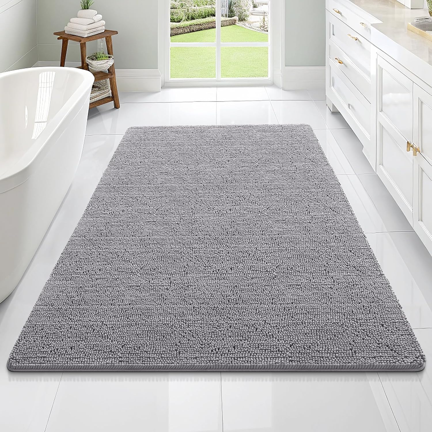 OLANLY Bathroom Rugs 70×46, Extra Soft Absorbent Chenille Bath Rugs, Rubber Backing Quick Dry, Machine Washable Bath Mats for Bathroom Floor, Tub and Shower, Home Decor Accessories, Grey