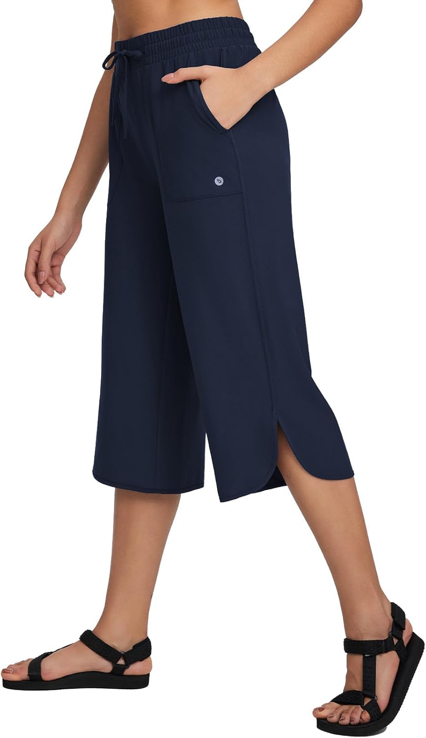 baleaf Women’s Capri Pants Wide Leg Plus Size UPF50+ Lightweight Quick Dry Pants Casual Loose Sweatpants Hiking Walking