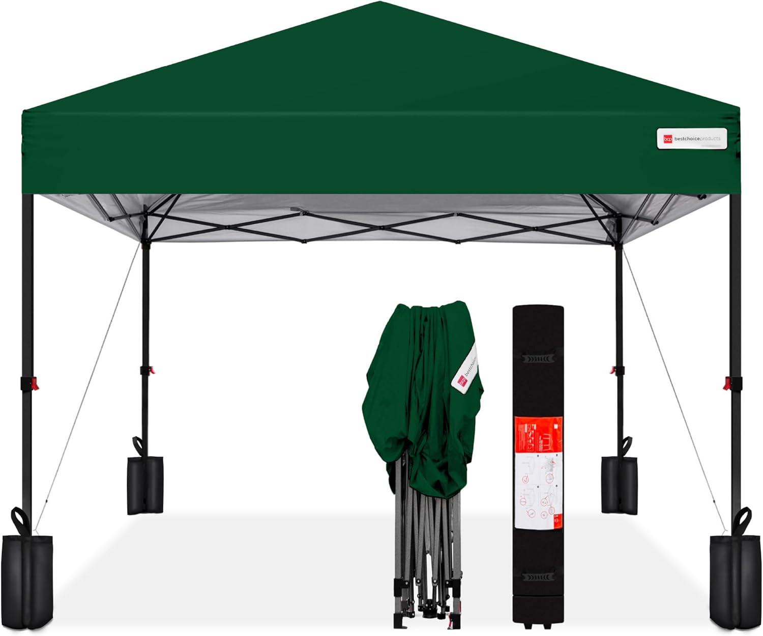 Best Choice Products 8x8ft 1-Person Setup Pop Up Canopy Tent Instant Portable Shelter w/ 1-Button Push, Case, 4 Weight Bags – Forest Green